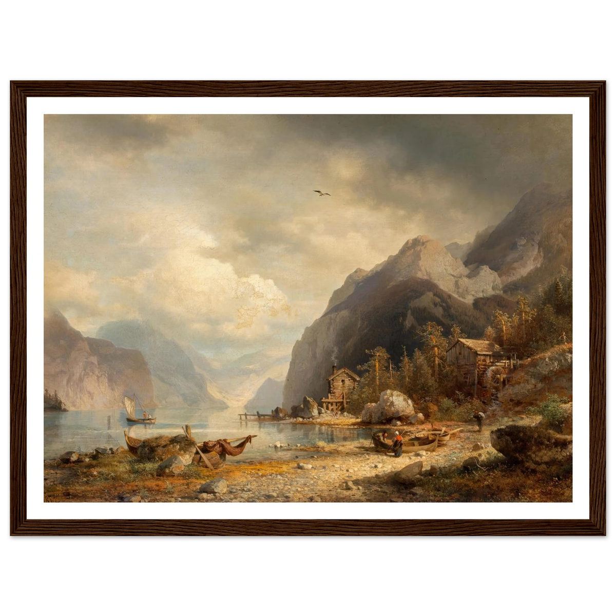 Fishing Village (1862) Art Print | Hermann Ottomar Herzog - Framed Poster - 30x40 cm / 12x16″ - Black frame