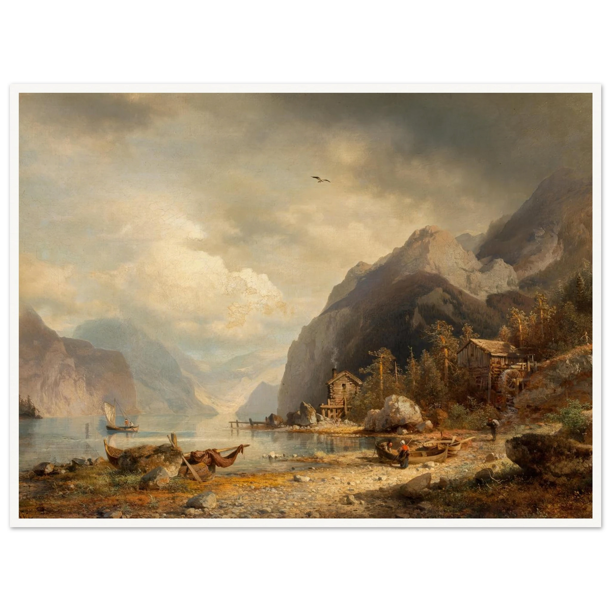 Fishing Village (1862) Art Print | Hermann Ottomar Herzog - Framed Poster - 30x40 cm / 12x16″ - Black frame