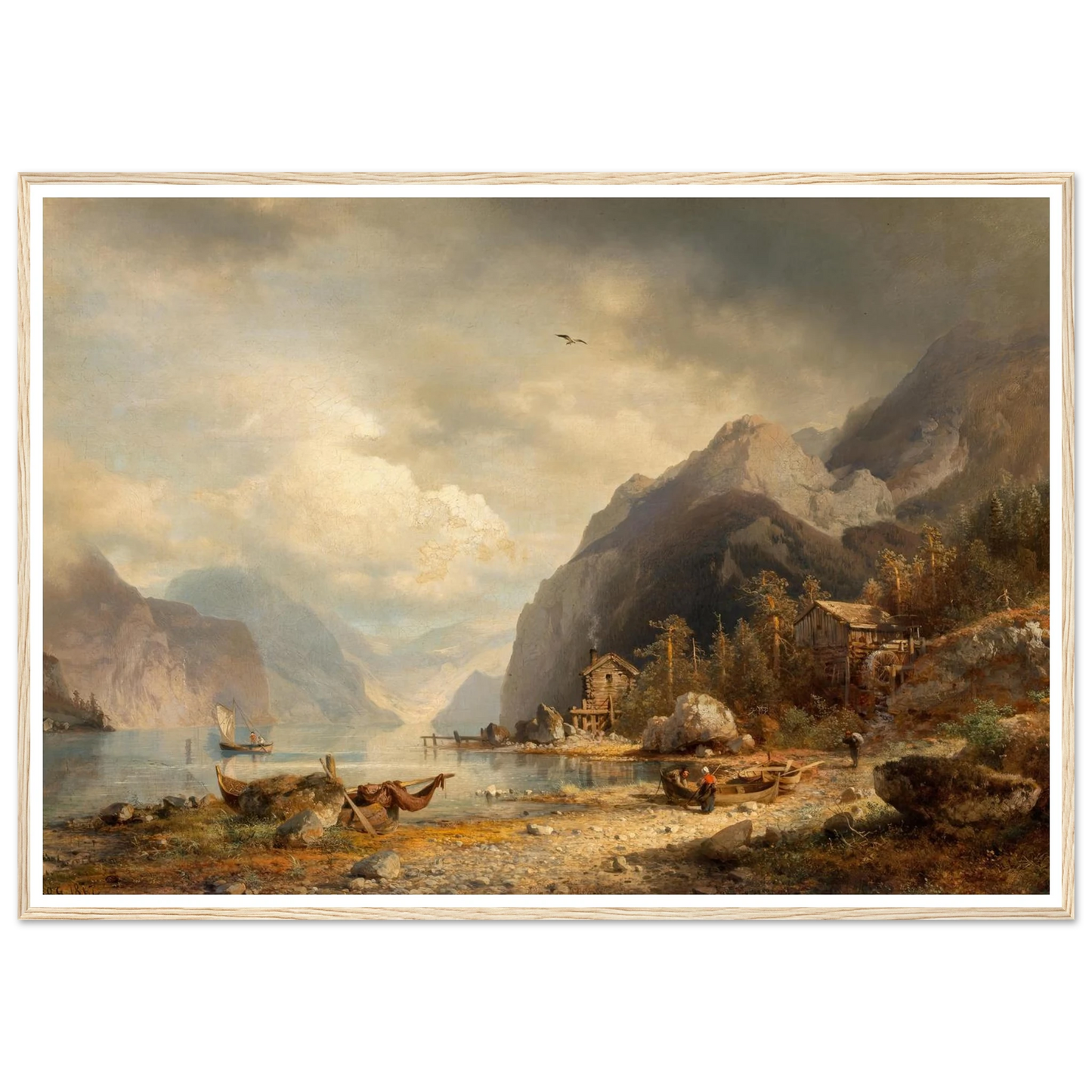 Fishing Village (1862) Art Print | Hermann Ottomar Herzog - Framed Poster - 30x40 cm / 12x16″ - Black frame