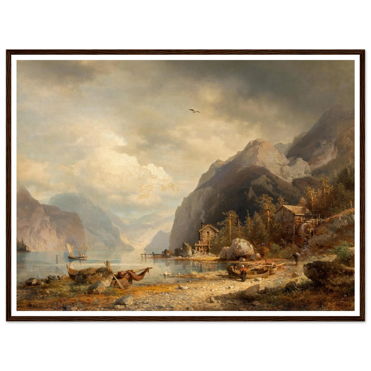 Fishing Village (1862) Art Print | Hermann Ottomar Herzog - Framed Poster - 30x40 cm / 12x16″ - Black frame