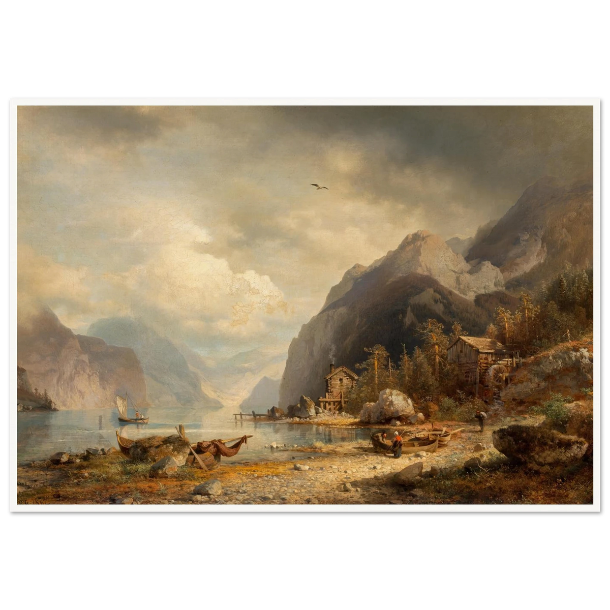 Fishing Village (1862) Art Print | Hermann Ottomar Herzog - Framed Poster - 30x40 cm / 12x16″ - Black frame