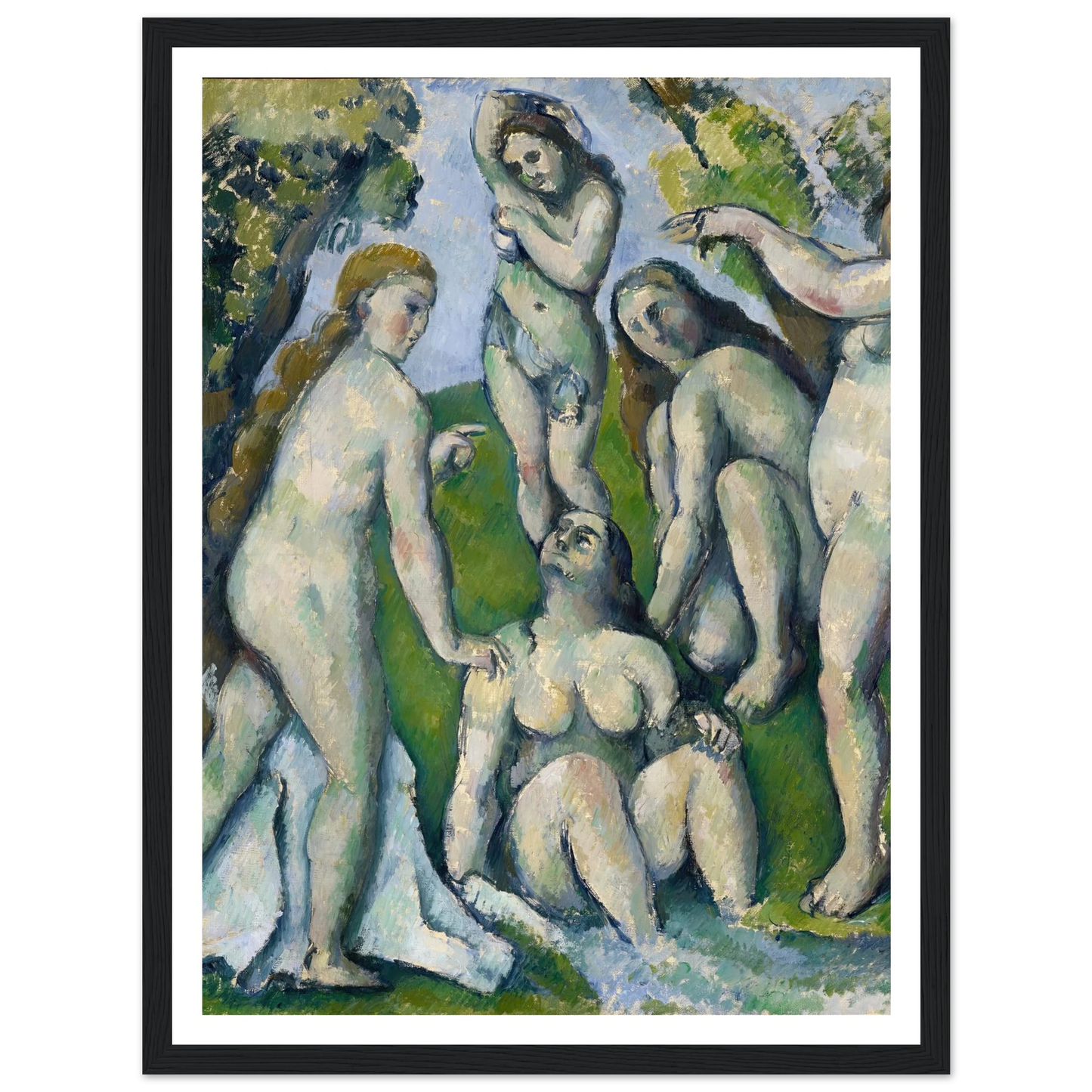 Five Bathers (1885-1887) Art Print | Paul Cezanne - Framed Poster - 30x40 cm / 12x16″ - Black frame