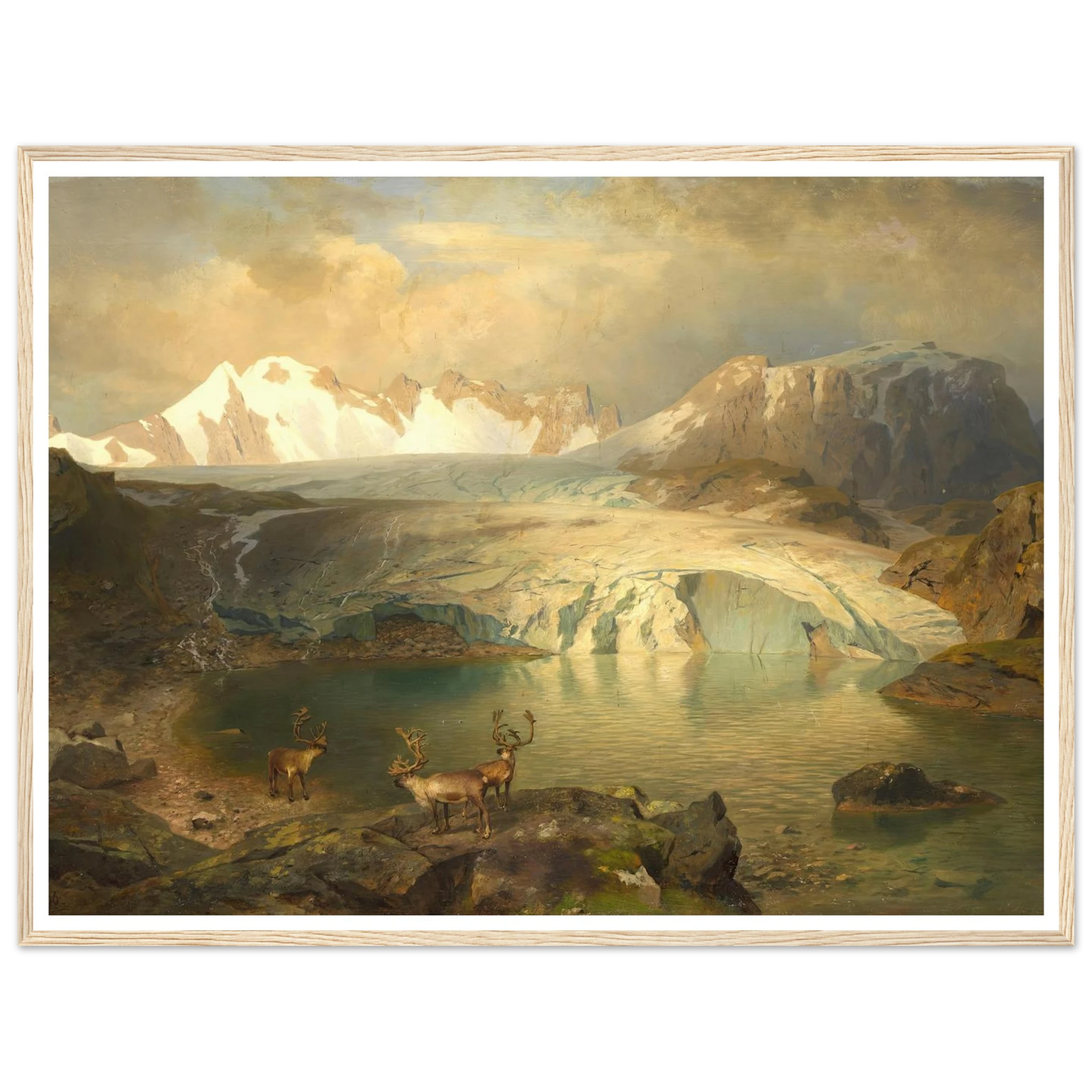 Fjordlandschaft mit Gletscher und Rentieren (1896) Art Print | August Wilhelm Leu - Framed Poster - 30x40 cm / 12x16″ - Black frame
