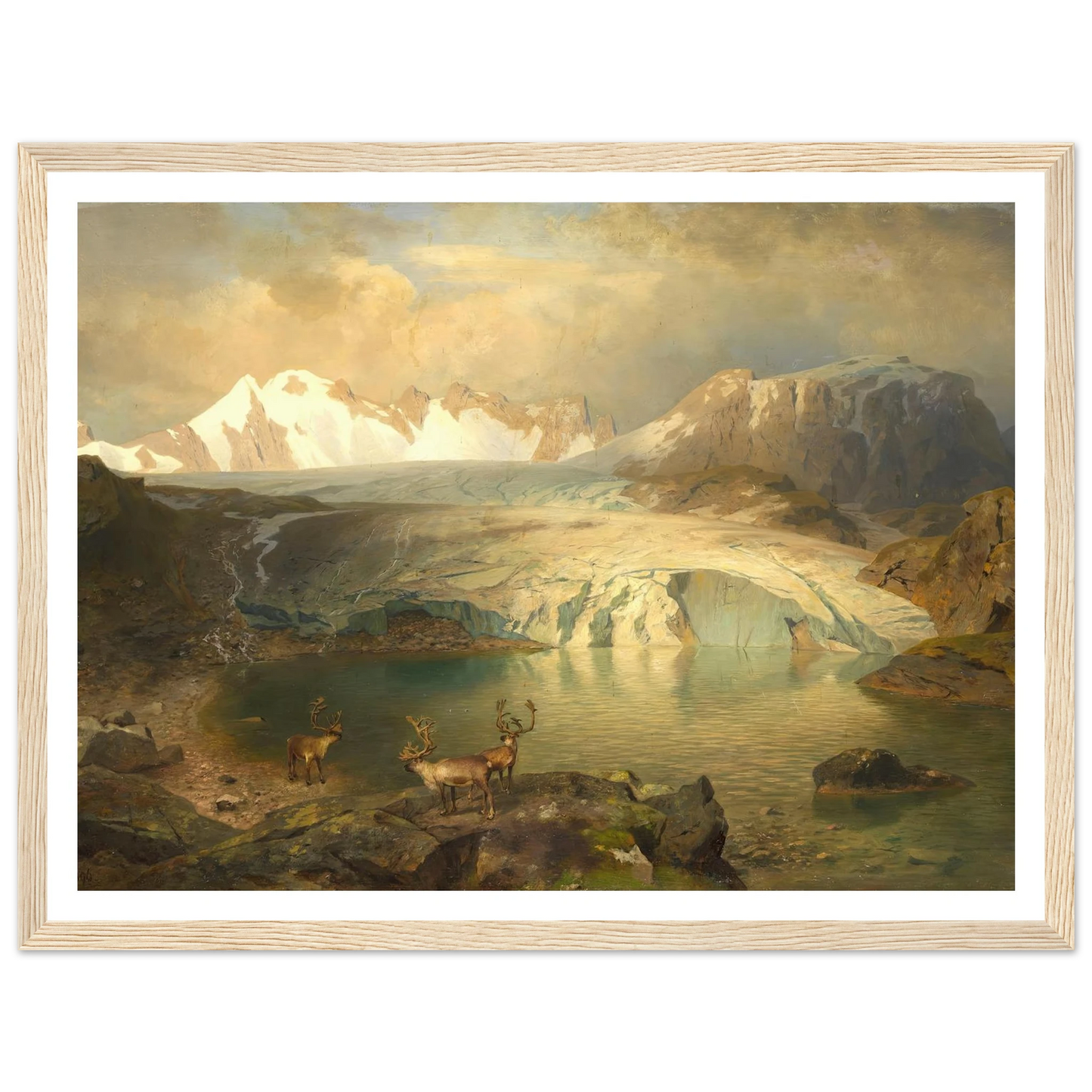 Fjordlandschaft mit Gletscher und Rentieren (1896) Art Print | August Wilhelm Leu - Framed Poster - 30x40 cm / 12x16″ - Black frame