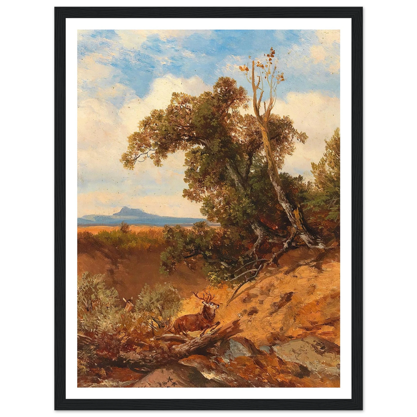 Fleeing Stag In The Foothills Of The Alps Art Print | Albert Zimmermann - Framed Poster - 30x40 cm / 12x16″ - Black frame