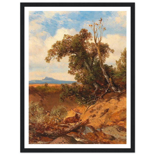Fleeing Stag In The Foothills Of The Alps Art Print | Albert Zimmermann - Framed Poster - 30x40 cm / 12x16″ - Black frame