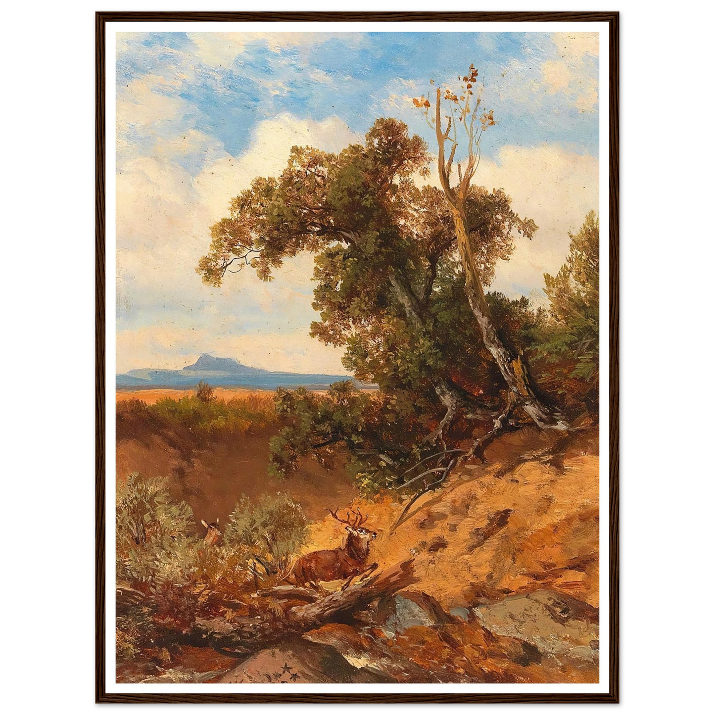 Fleeing Stag In The Foothills Of The Alps Art Print | Albert Zimmermann - Framed Poster - 30x40 cm / 12x16″ - Black frame