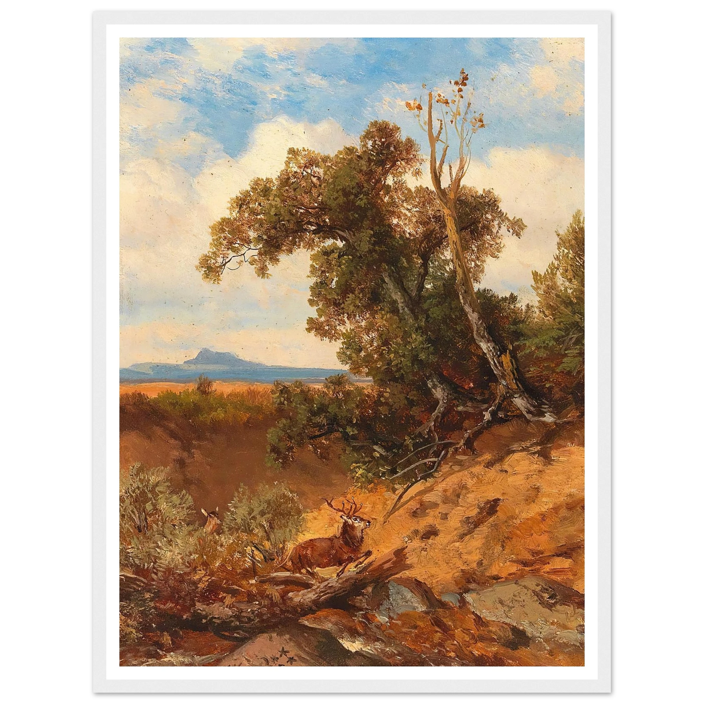 Fleeing Stag In The Foothills Of The Alps Art Print | Albert Zimmermann - Framed Poster - 30x40 cm / 12x16″ - Black frame