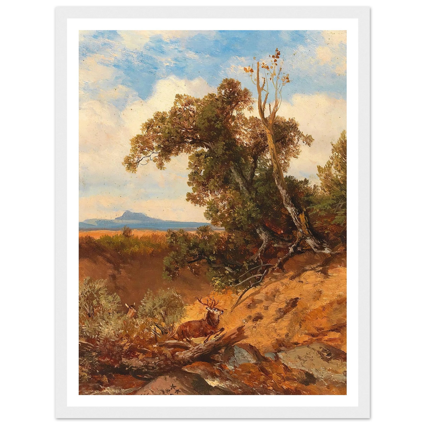 Fleeing Stag In The Foothills Of The Alps Art Print | Albert Zimmermann - Framed Poster - 30x40 cm / 12x16″ - Black frame