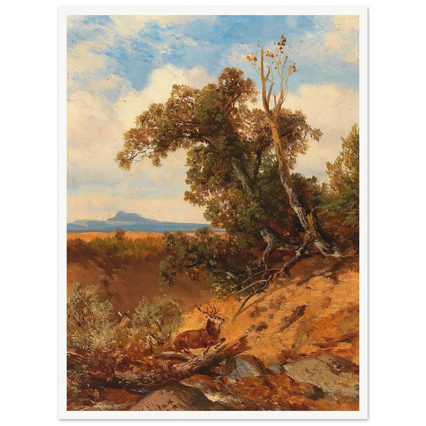 Fleeing Stag In The Foothills Of The Alps Art Print | Albert Zimmermann - Framed Poster - 30x40 cm / 12x16″ - Black frame