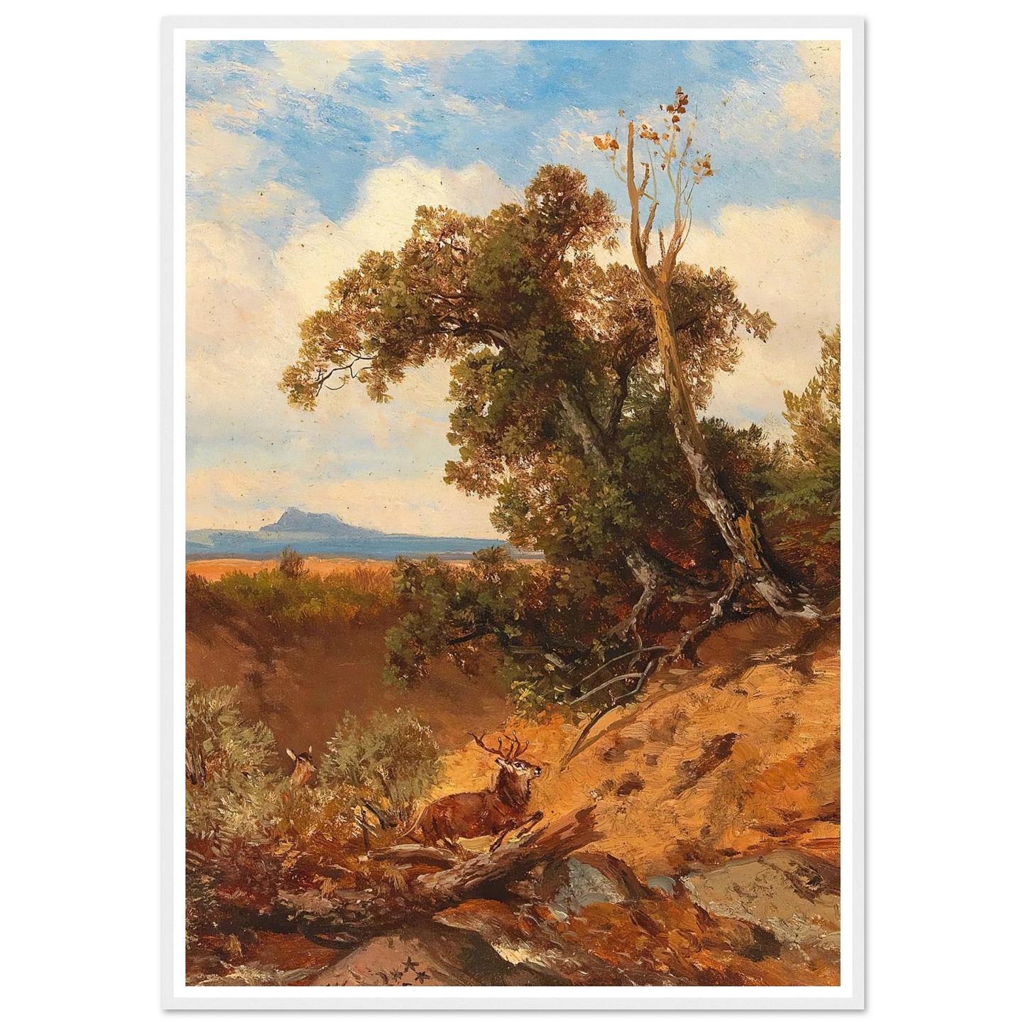 Fleeing Stag In The Foothills Of The Alps Art Print | Albert Zimmermann - Framed Poster - 30x40 cm / 12x16″ - Black frame