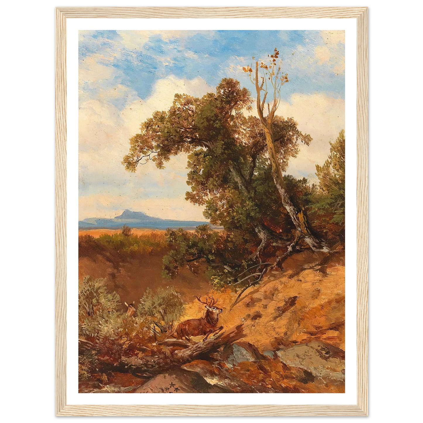 Fleeing Stag In The Foothills Of The Alps Art Print | Albert Zimmermann - Framed Poster - 30x40 cm / 12x16″ - Black frame