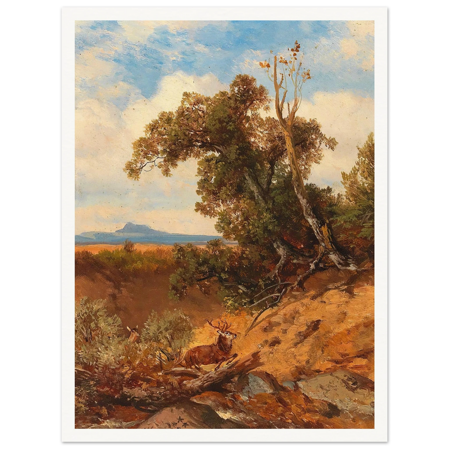 Fleeing Stag In The Foothills Of The Alps Art Print | Albert Zimmermann - Framed Poster - 30x40 cm / 12x16″ - Black frame