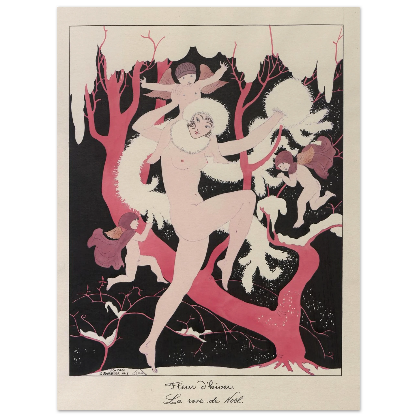 Fleur d’hiver. La rose de Noël (1915) Art Print | George Barbier - Framed Poster - 30x40 cm / 12x16″ - Black frame