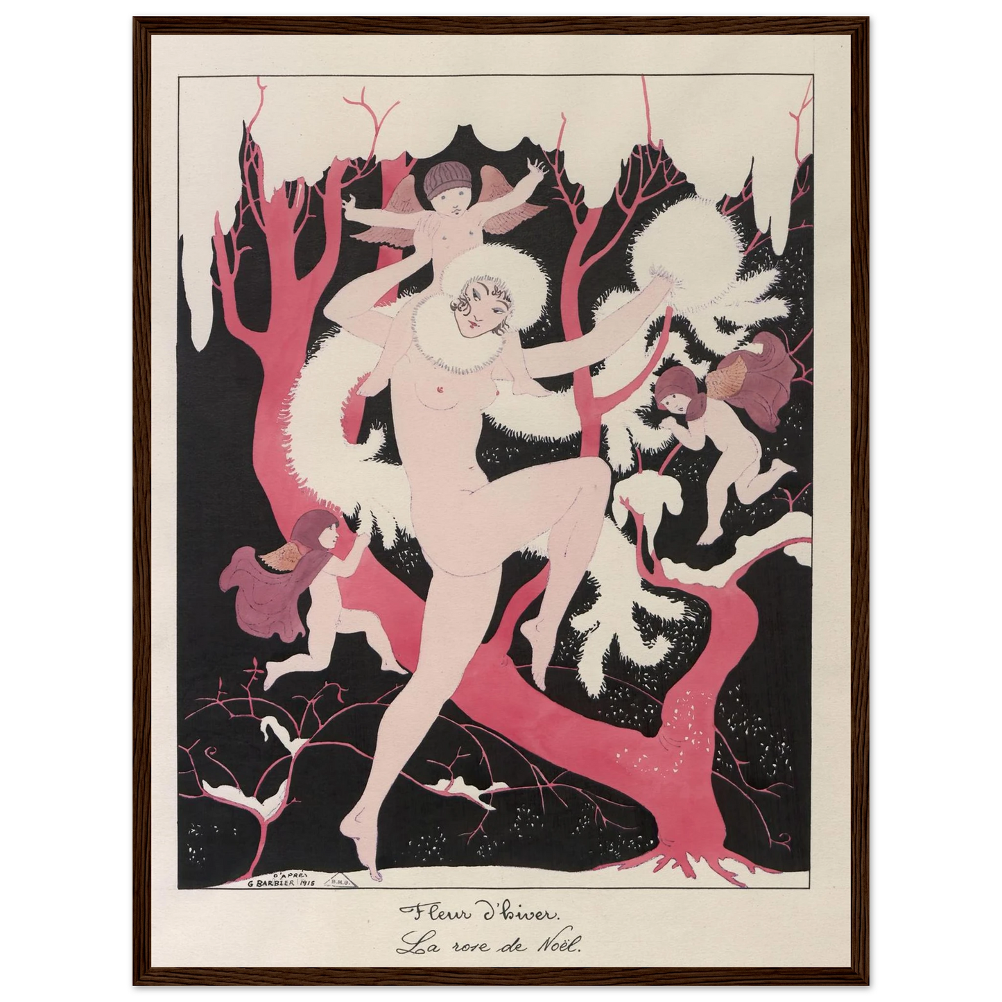 Fleur d’hiver. La rose de Noël (1915) Art Print | George Barbier - Framed Poster - 30x40 cm / 12x16″ - Black frame