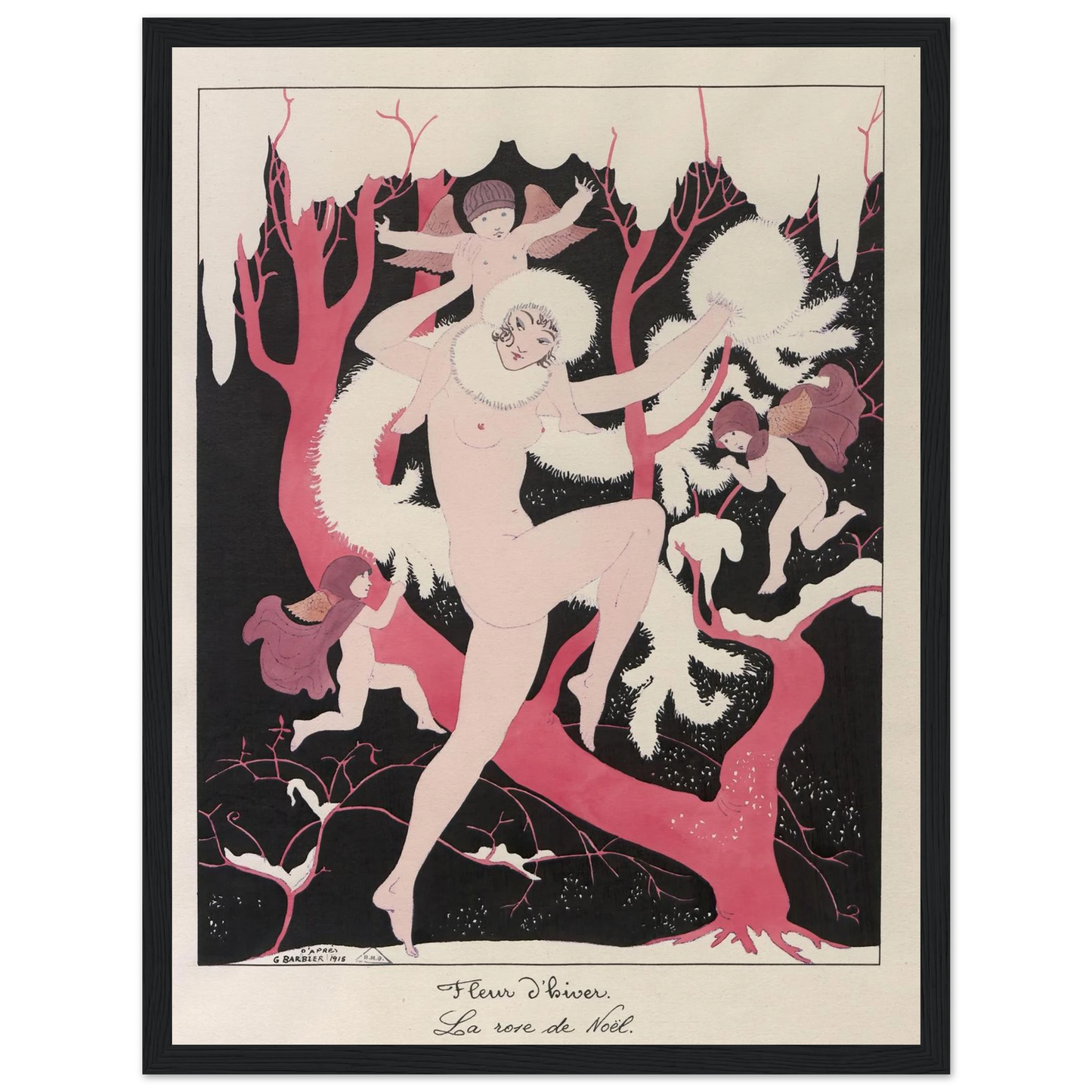Fleur d’hiver. La rose de Noël (1915) Art Print | George Barbier - Framed Poster - 30x40 cm / 12x16″ - Black frame