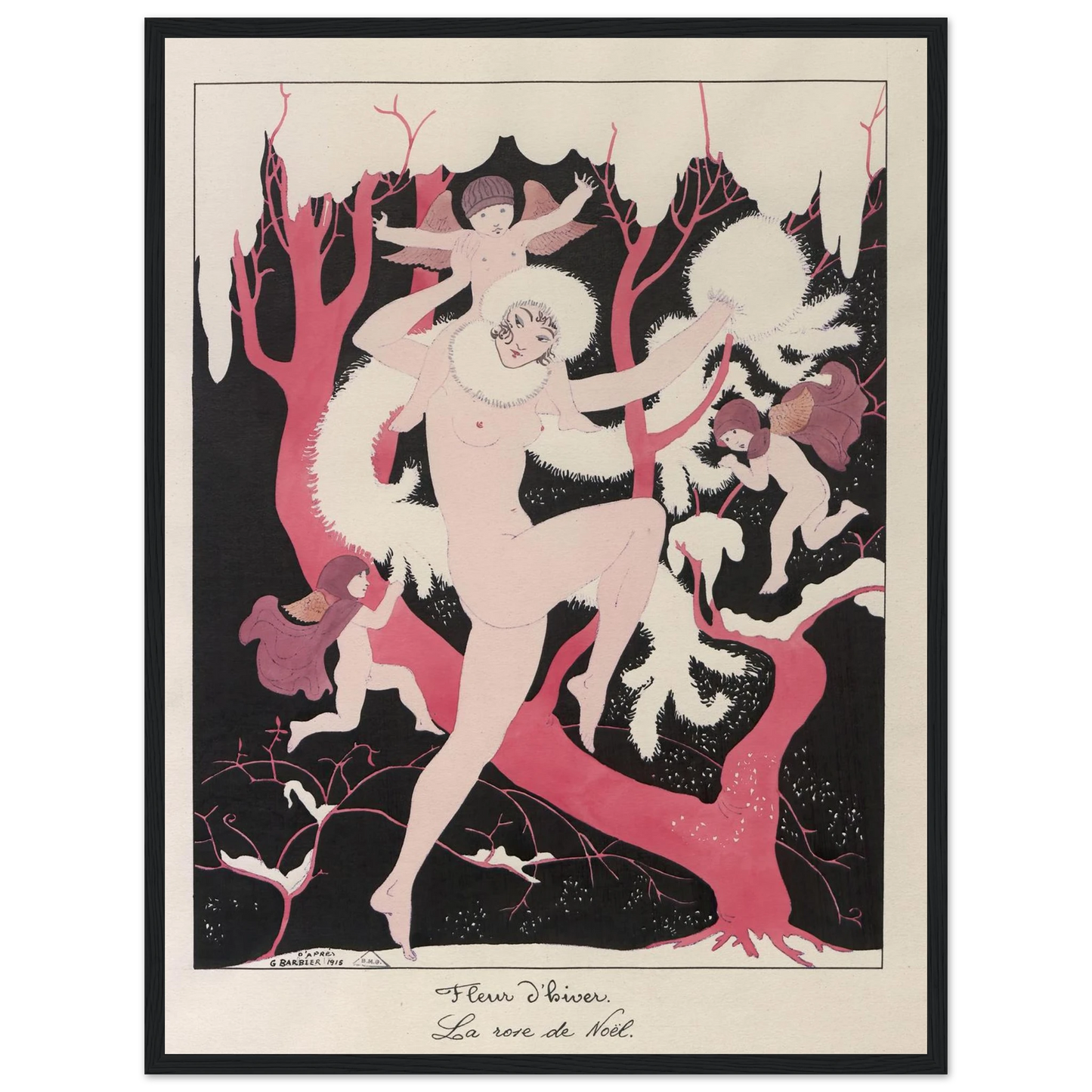 Fleur d’hiver. La rose de Noël (1915) Art Print | George Barbier - Framed Poster - 30x40 cm / 12x16″ - Black frame