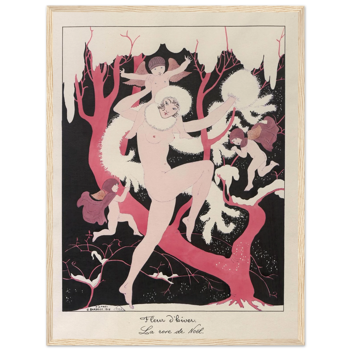 Fleur d’hiver. La rose de Noël (1915) Art Print | George Barbier - Framed Poster - 30x40 cm / 12x16″ - Black frame