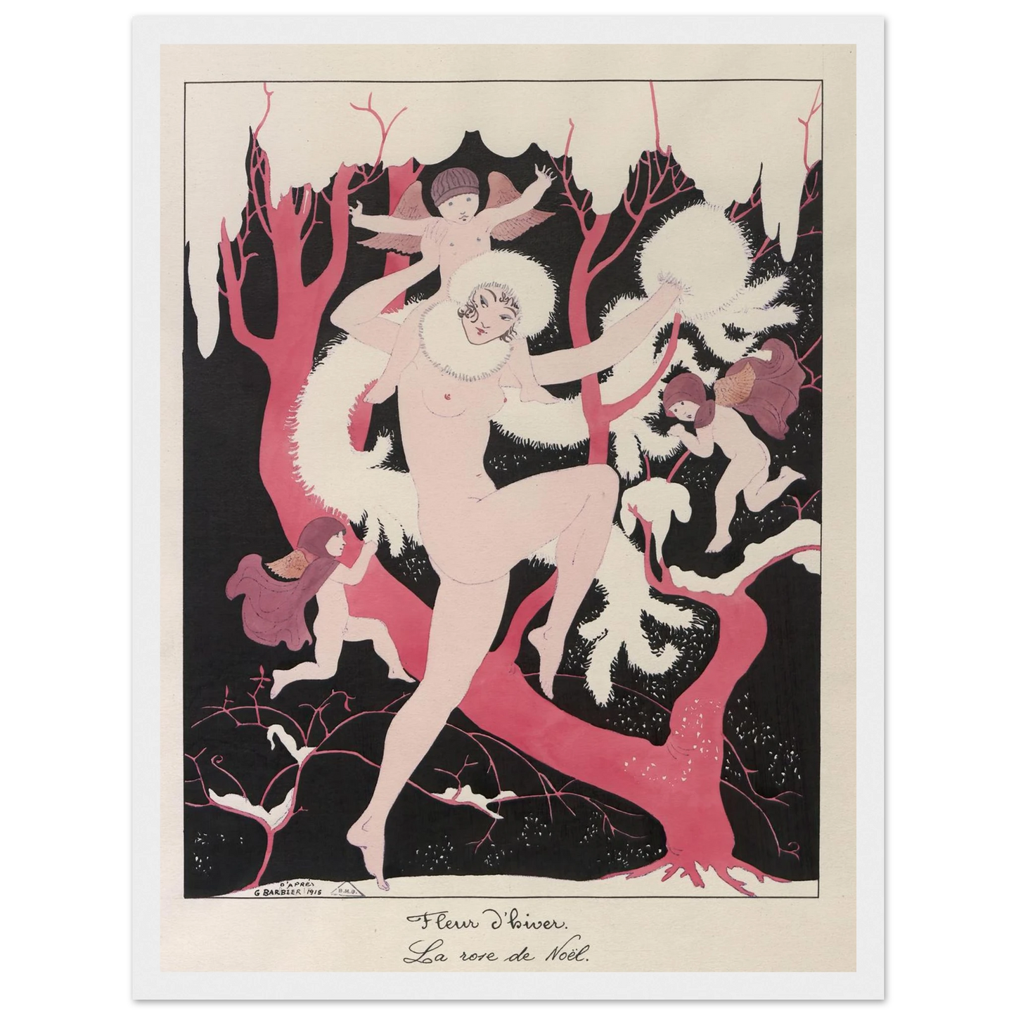 Fleur d’hiver. La rose de Noël (1915) Art Print | George Barbier - Framed Poster - 30x40 cm / 12x16″ - Black frame