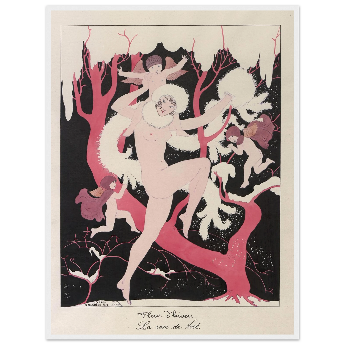 Fleur d’hiver. La rose de Noël (1915) Art Print | George Barbier - Framed Poster - 30x40 cm / 12x16″ - Black frame