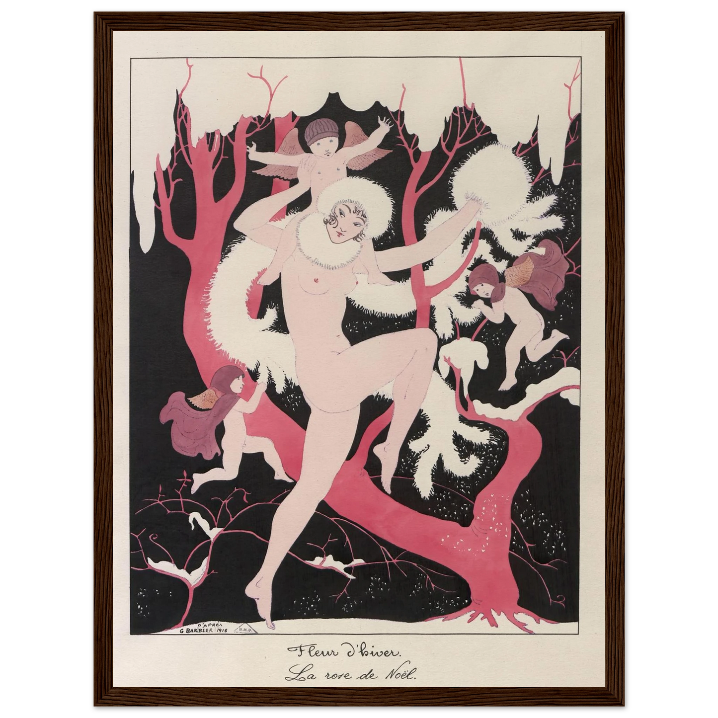 Fleur d’hiver. La rose de Noël (1915) Art Print | George Barbier - Framed Poster - 30x40 cm / 12x16″ - Black frame