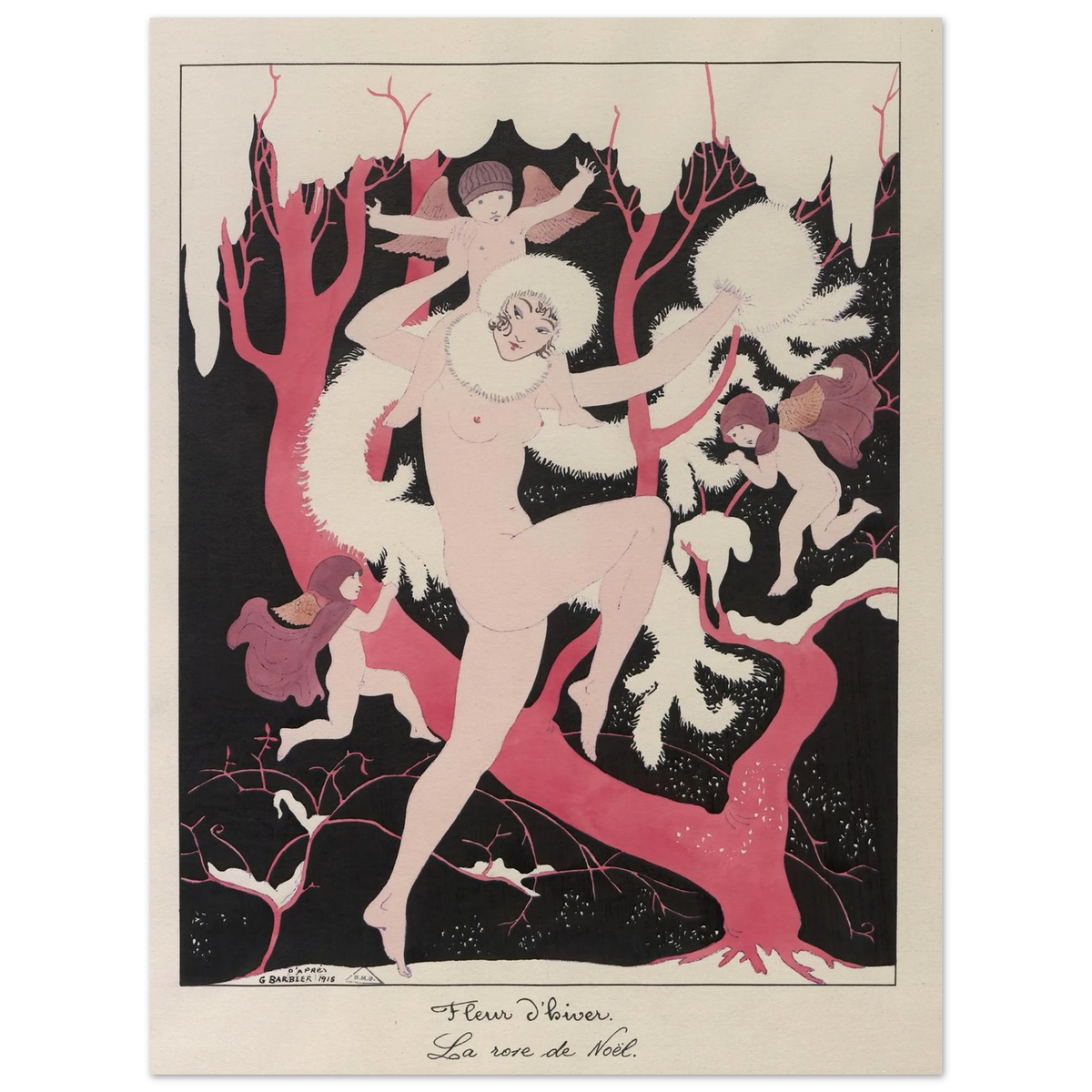 Fleur d’hiver. La rose de Noël (1915) Art Print | George Barbier - Framed Poster - 30x40 cm / 12x16″ - Black frame