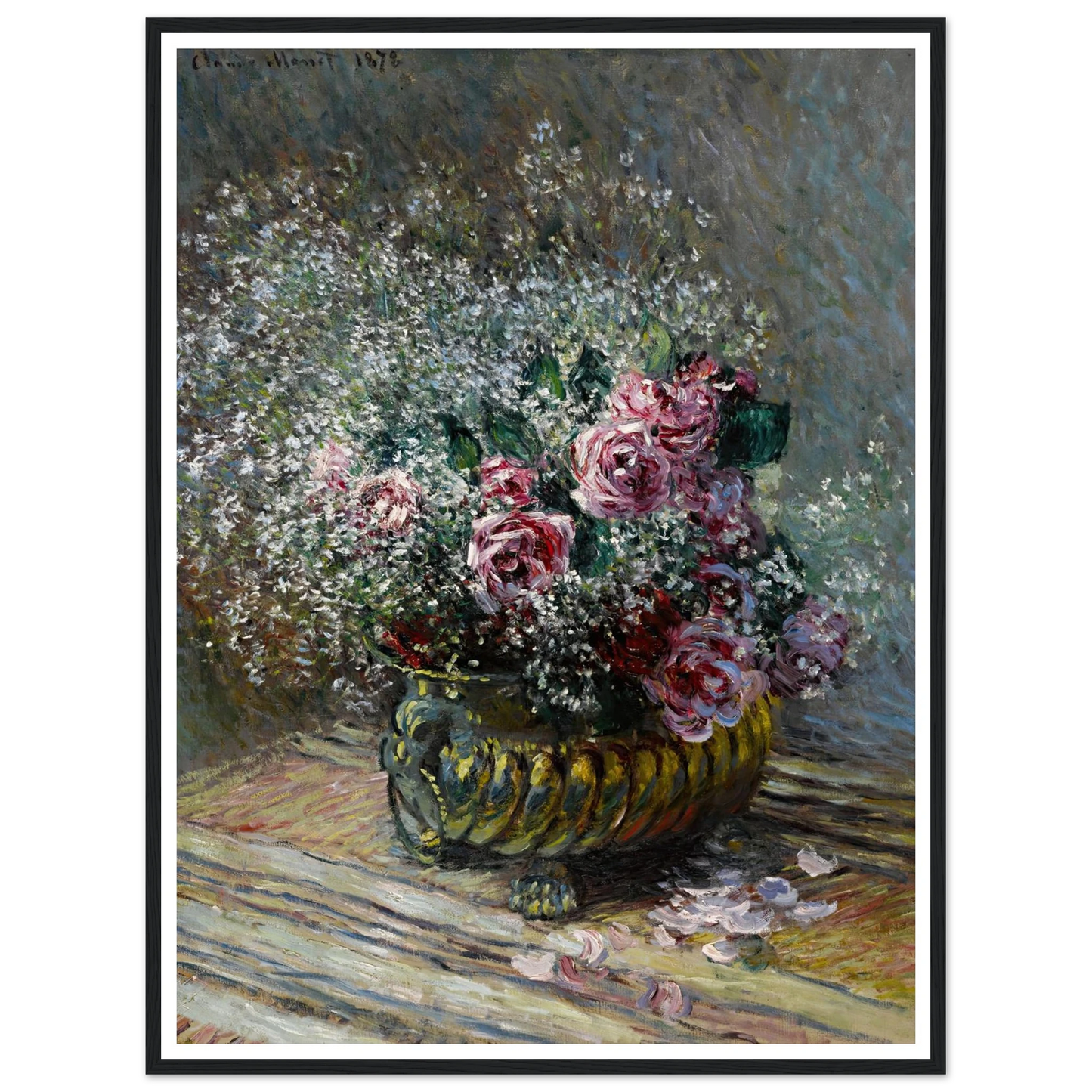 Fleurs dans un pot (Roses et brouillard) (1878) Art Print | Claude Monet - Framed Poster - 30x40 cm / 12x16″ - Black frame