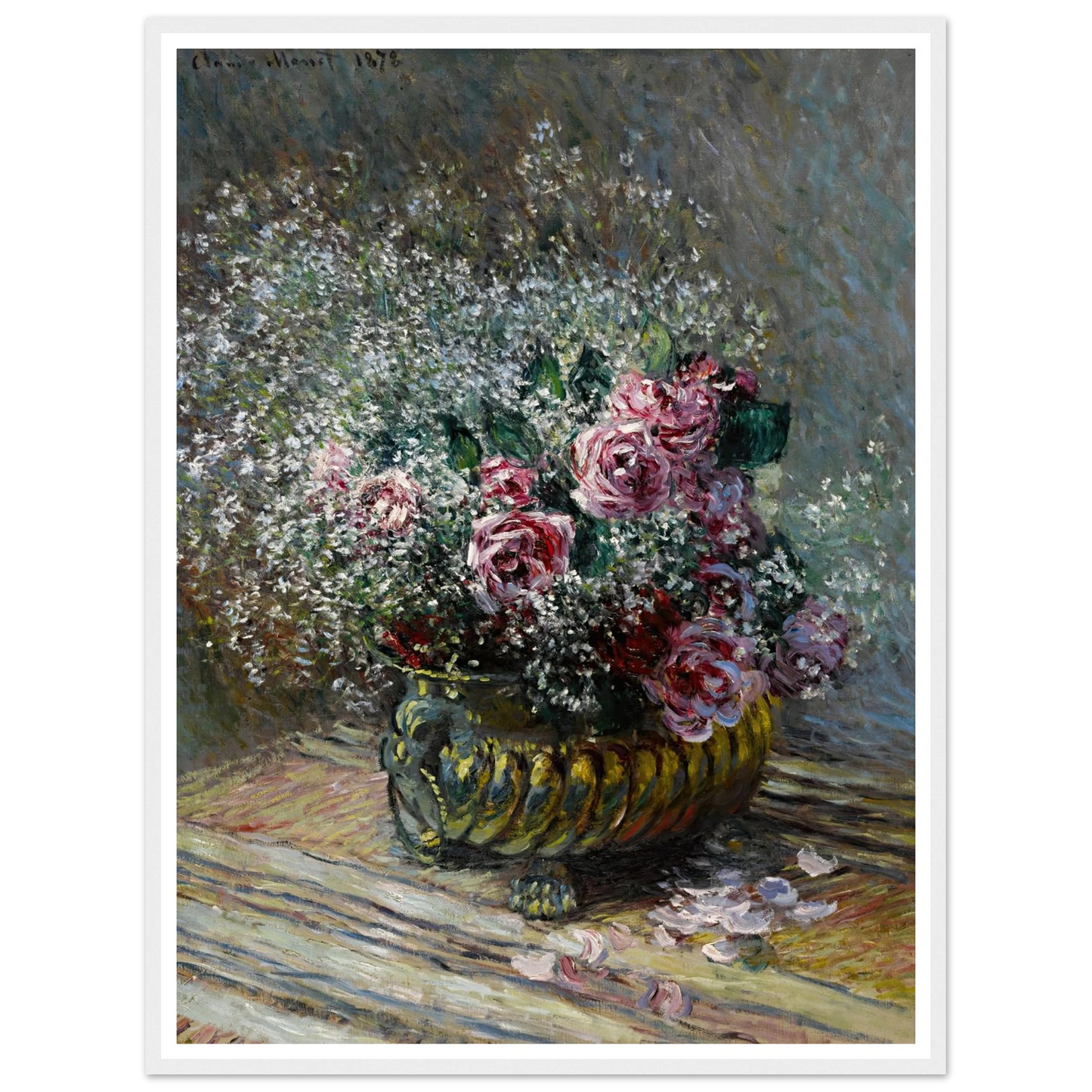 Fleurs dans un pot (Roses et brouillard) (1878) Art Print | Claude Monet - Framed Poster - 30x40 cm / 12x16″ - Black frame