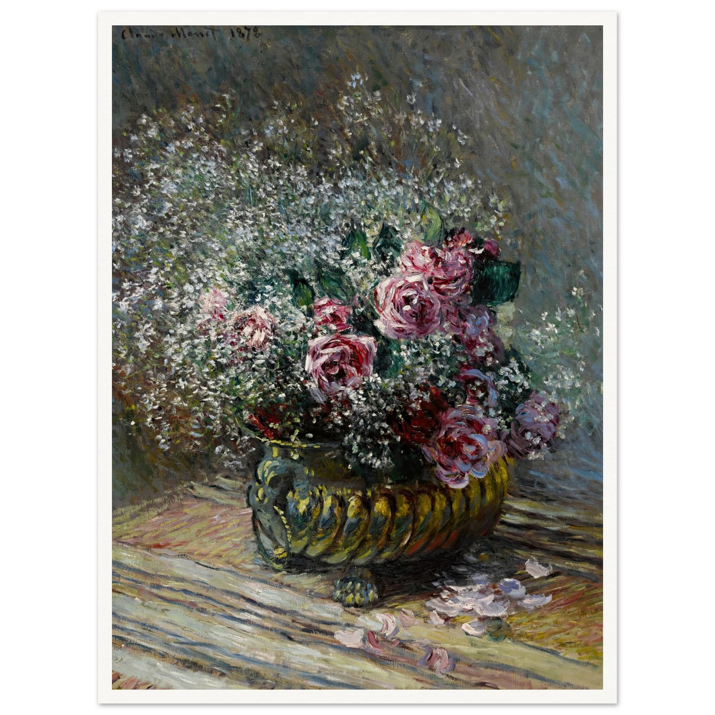Fleurs dans un pot (Roses et brouillard) (1878) Art Print | Claude Monet - Framed Poster - 30x40 cm / 12x16″ - Black frame