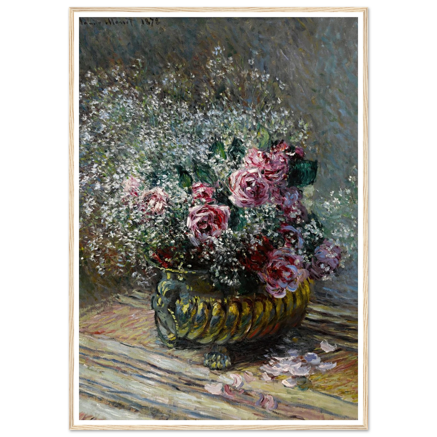 Fleurs dans un pot (Roses et brouillard) (1878) Art Print | Claude Monet - Framed Poster - 30x40 cm / 12x16″ - Black frame