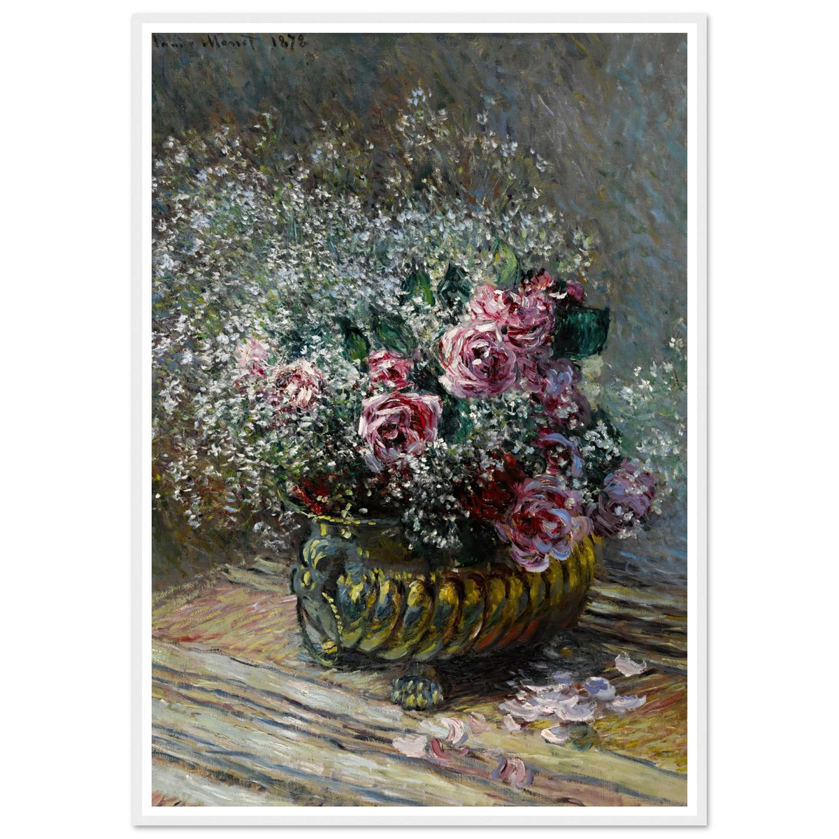 Fleurs dans un pot (Roses et brouillard) (1878) Art Print | Claude Monet - Framed Poster - 30x40 cm / 12x16″ - Black frame