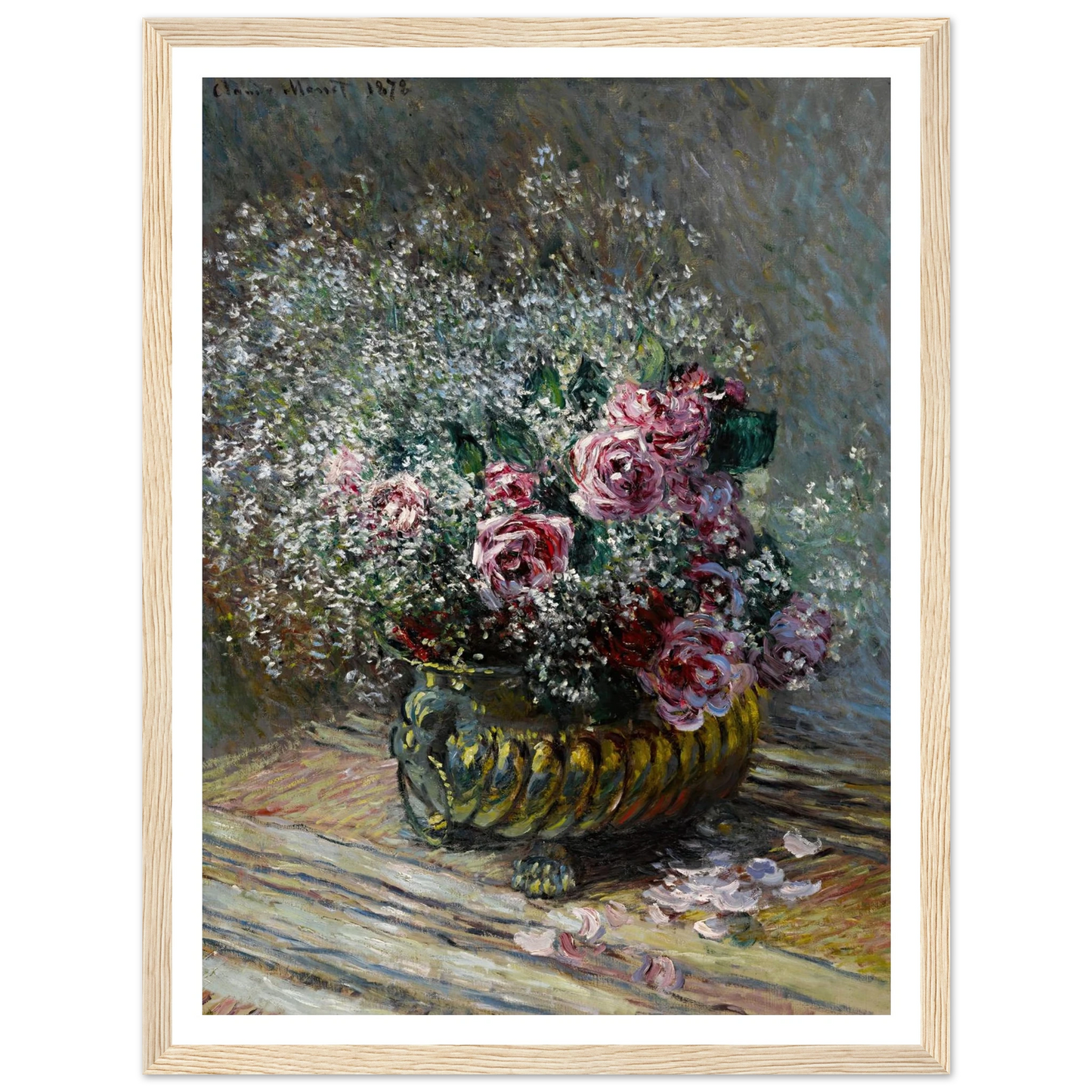 Fleurs dans un pot (Roses et brouillard) (1878) Art Print | Claude Monet - Framed Poster - 30x40 cm / 12x16″ - Black frame