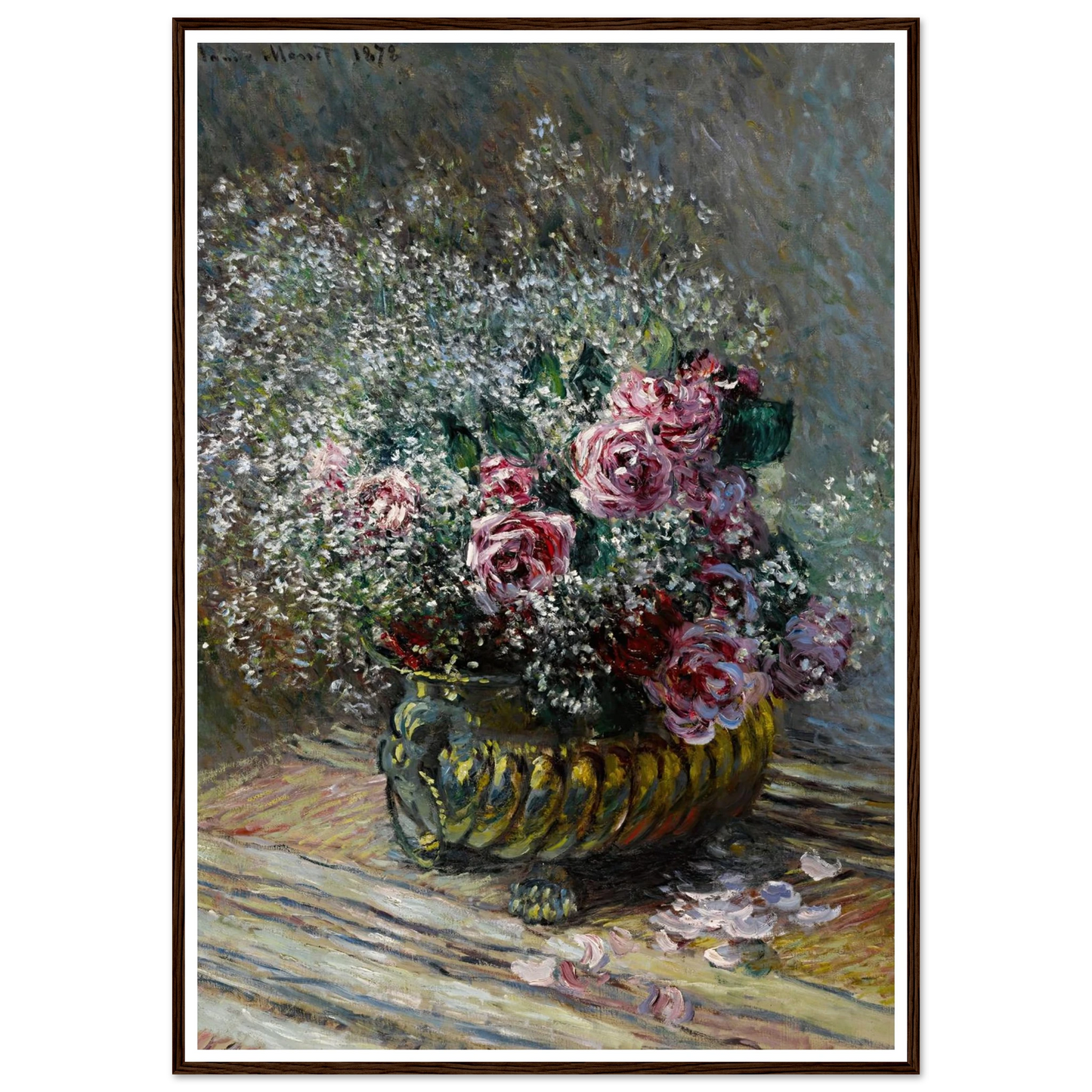 Fleurs dans un pot (Roses et brouillard) (1878) Art Print | Claude Monet - Framed Poster - 30x40 cm / 12x16″ - Black frame