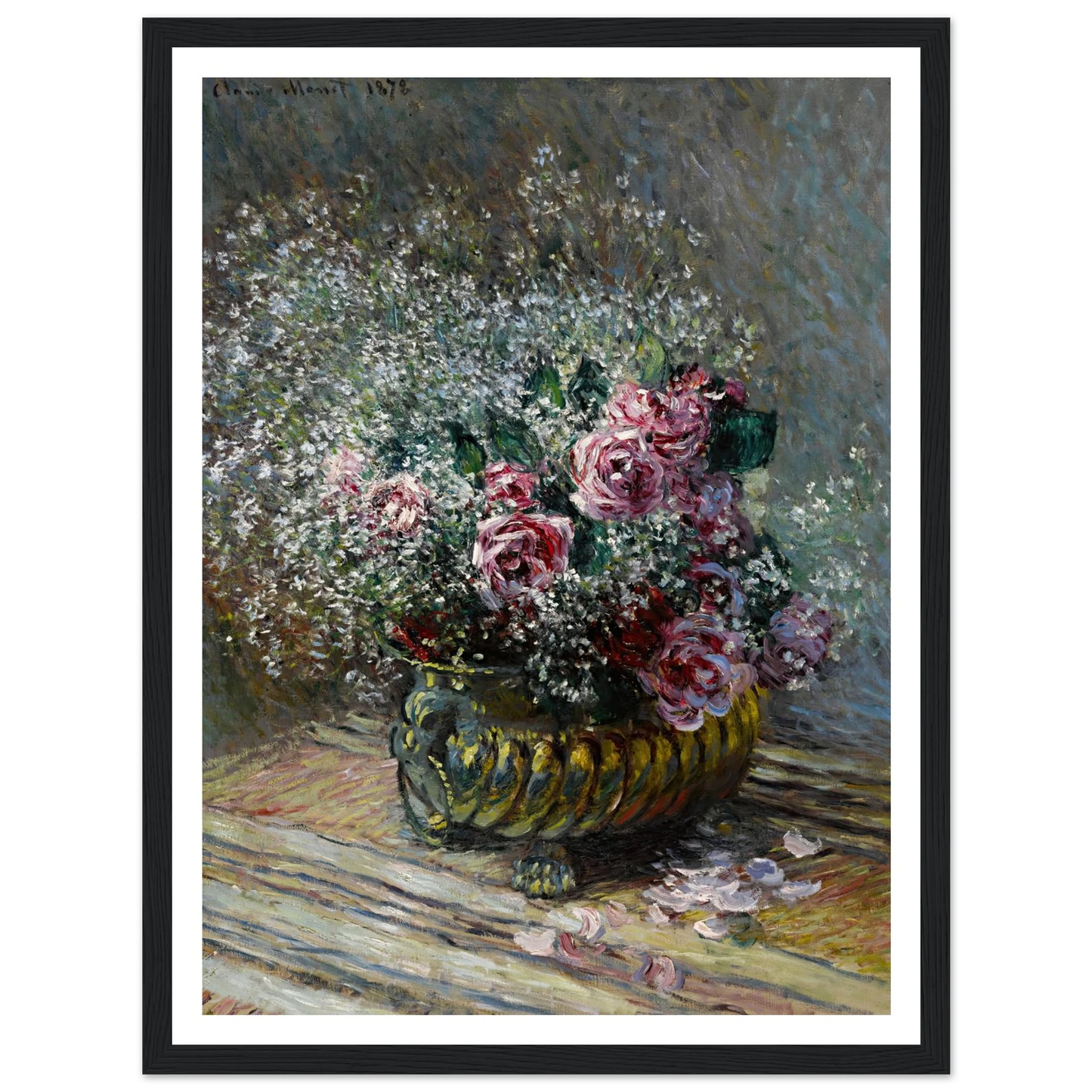 Fleurs dans un pot (Roses et brouillard) (1878) Art Print | Claude Monet - Framed Poster - 30x40 cm / 12x16″ - Black frame