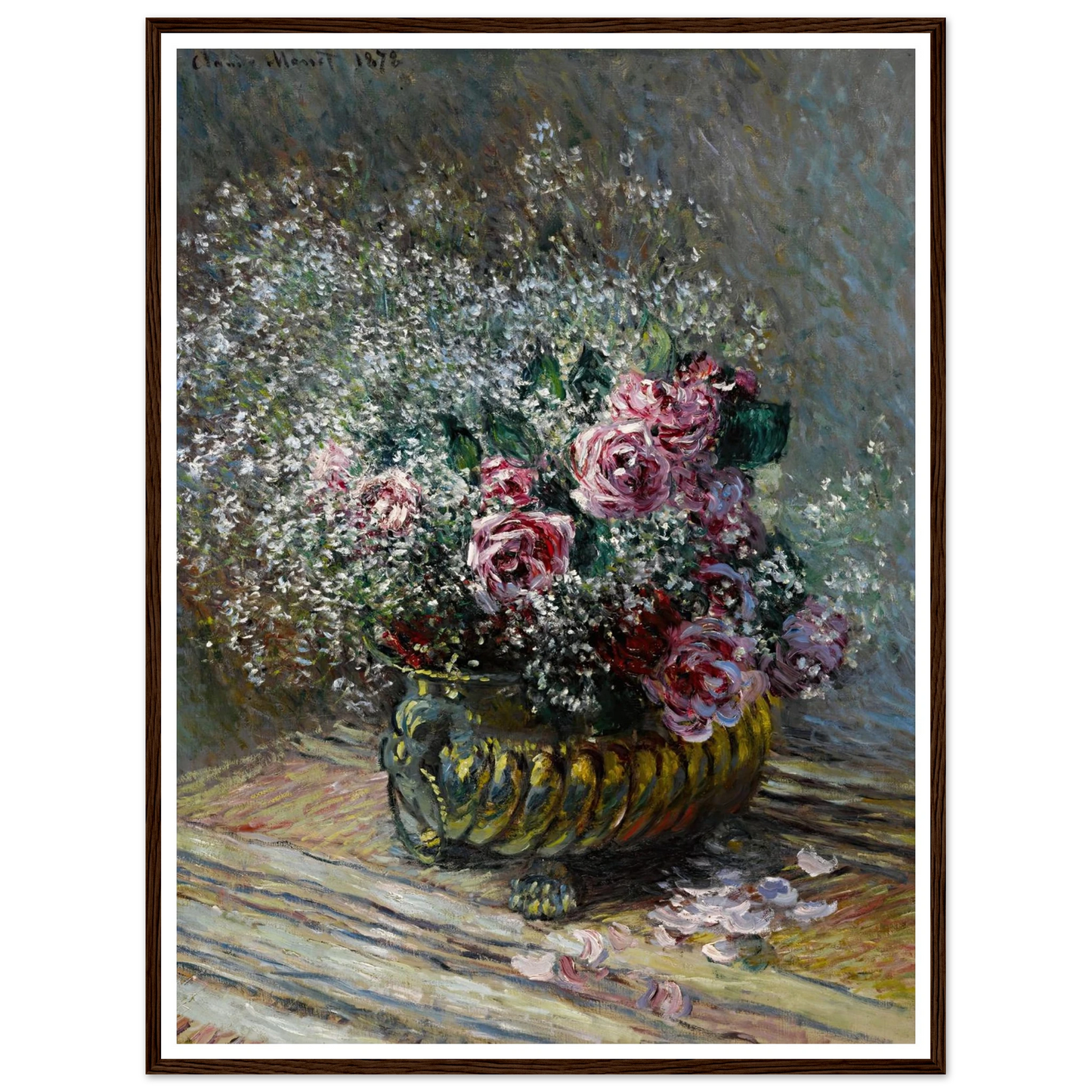 Fleurs dans un pot (Roses et brouillard) (1878) Art Print | Claude Monet - Framed Poster - 30x40 cm / 12x16″ - Black frame