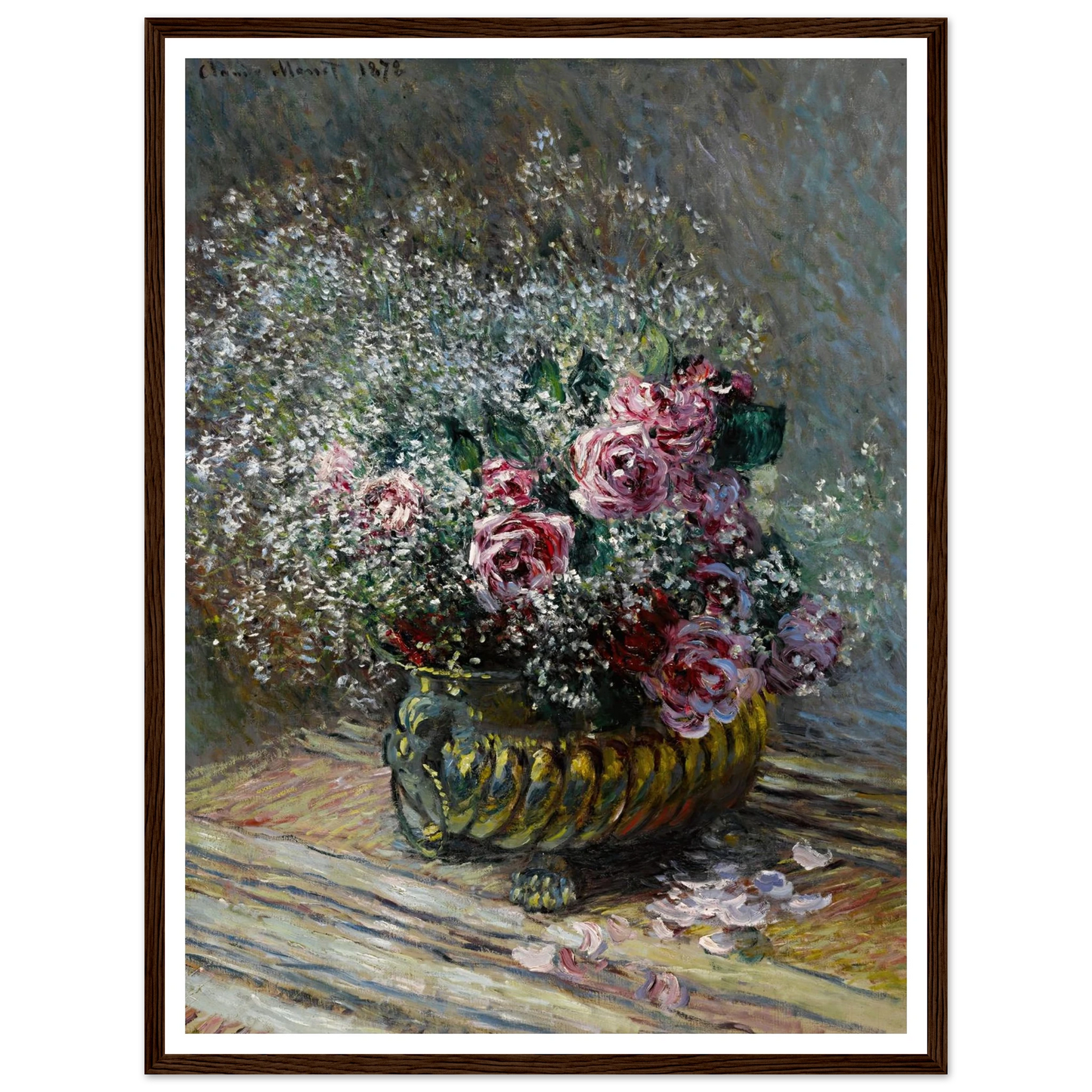 Fleurs dans un pot (Roses et brouillard) (1878) Art Print | Claude Monet - Framed Poster - 30x40 cm / 12x16″ - Black frame