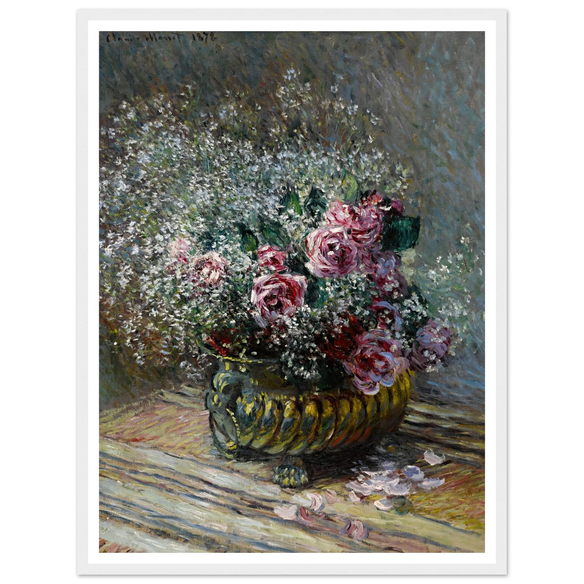 Fleurs dans un pot (Roses et brouillard) (1878) Art Print | Claude Monet - Framed Poster - 30x40 cm / 12x16″ - Black frame