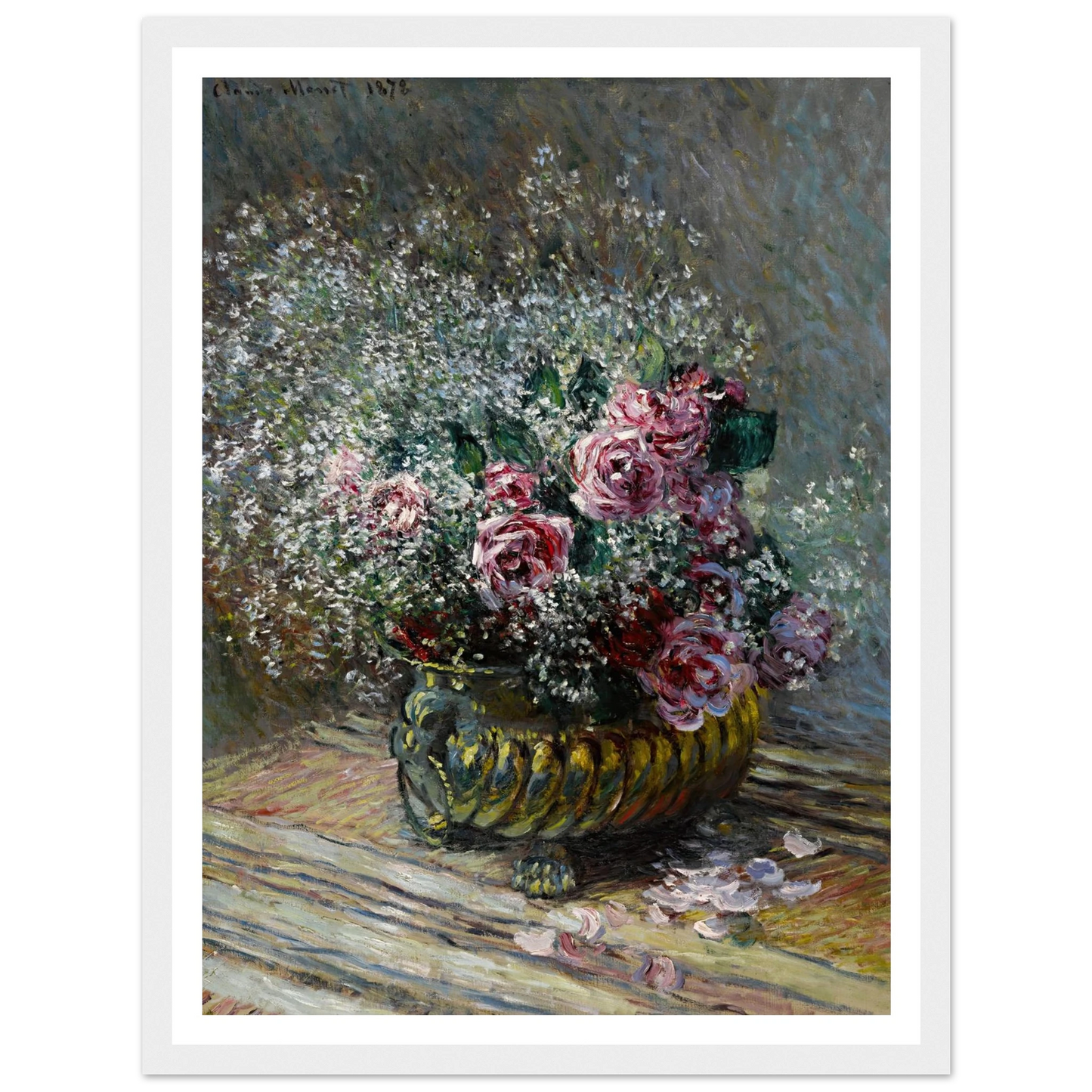 Fleurs dans un pot (Roses et brouillard) (1878) Art Print | Claude Monet - Framed Poster - 30x40 cm / 12x16″ - Black frame
