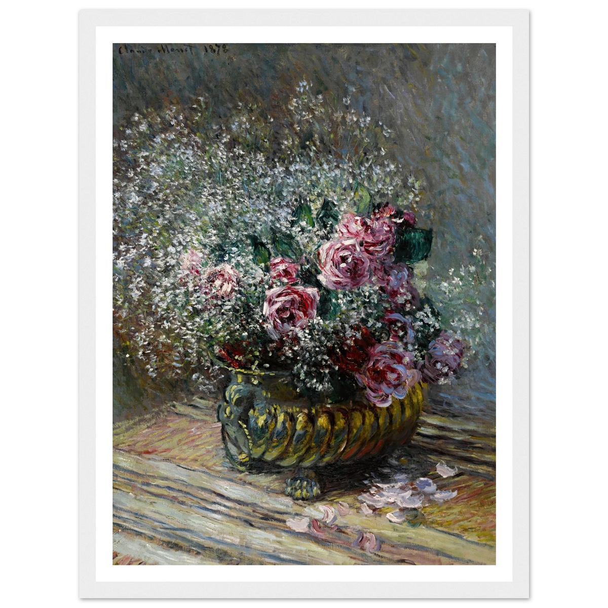 Fleurs dans un pot (Roses et brouillard) (1878) Art Print | Claude Monet - Framed Poster - 30x40 cm / 12x16″ - Black frame