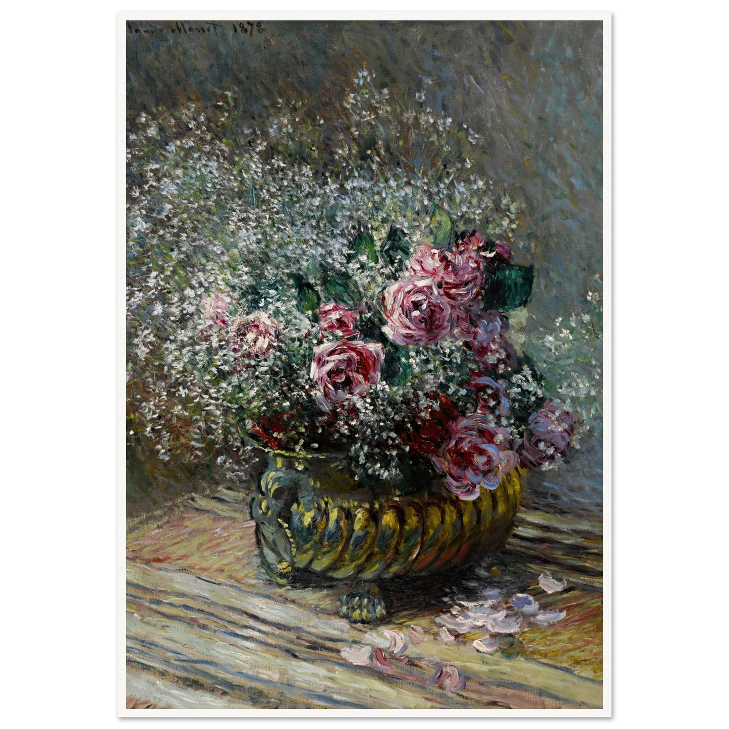 Fleurs dans un pot (Roses et brouillard) (1878) Art Print | Claude Monet - Framed Poster - 30x40 cm / 12x16″ - Black frame