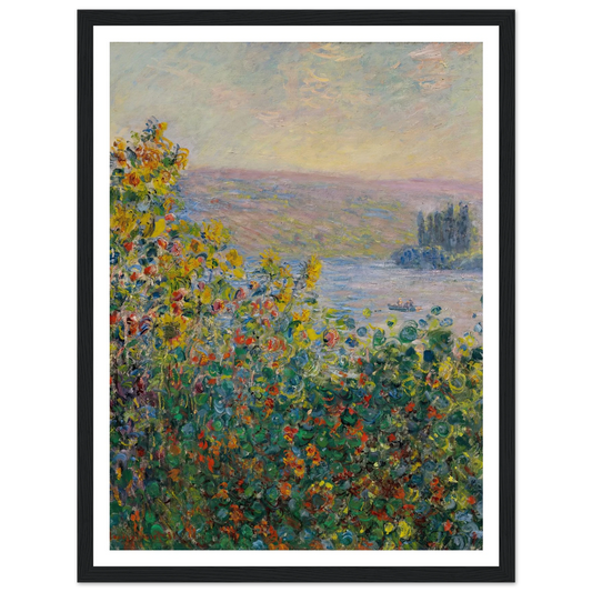 Flower Beds at Vétheuil (1881) Art Print | Claude Monet - Framed Poster - 30x40 cm / 12x16″ - Black frame