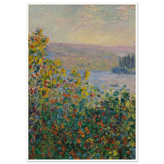 Flower Beds at Vétheuil (1881) Art Print | Claude Monet - Framed Poster - 30x40 cm / 12x16″ - Black frame