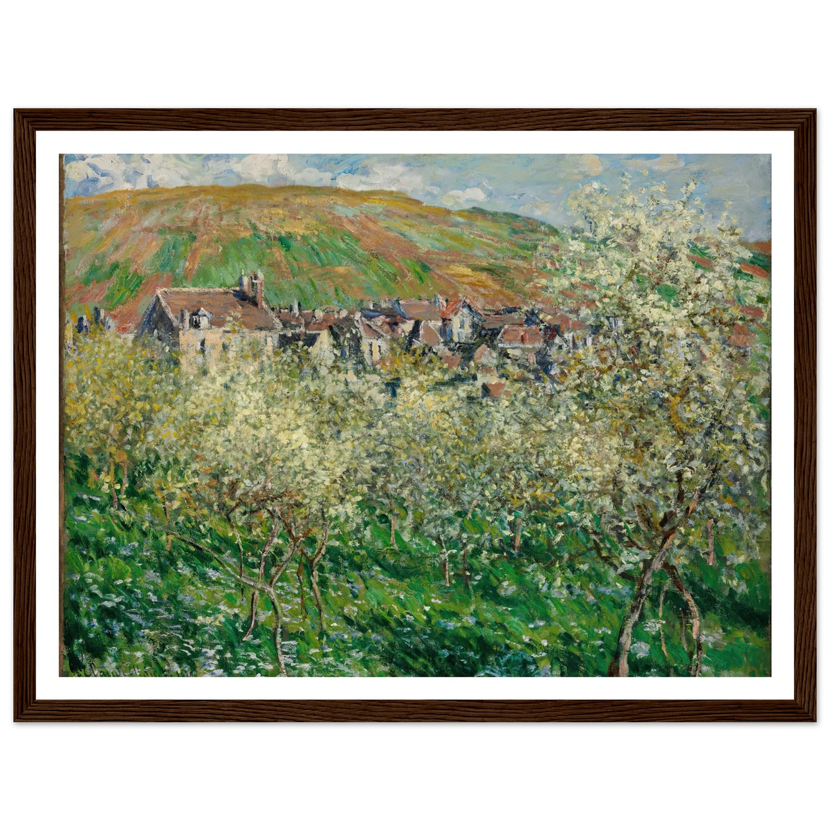 Flowering Plum Trees (1879) Art Print | Claude Monet - Framed Poster - 30x40 cm / 12x16″ - Black frame