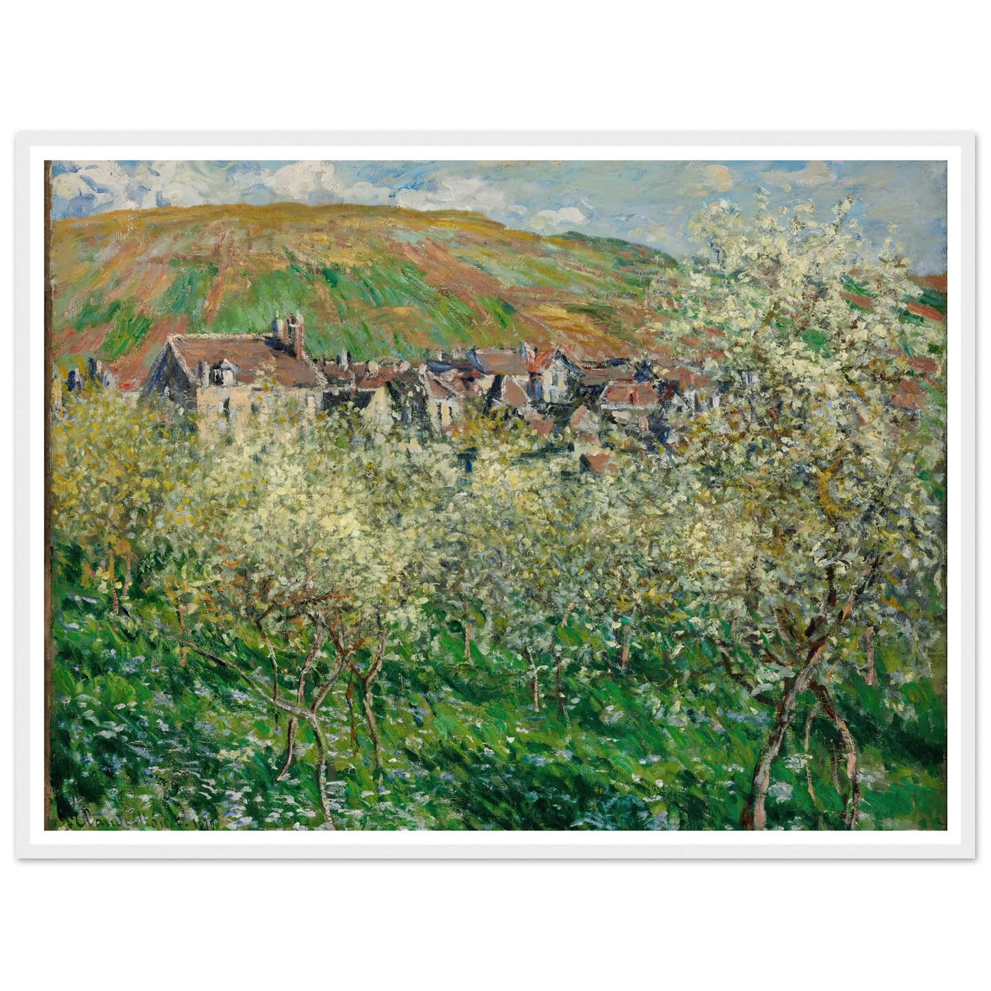 Flowering Plum Trees (1879) Art Print | Claude Monet - Framed Poster - 30x40 cm / 12x16″ - Black frame