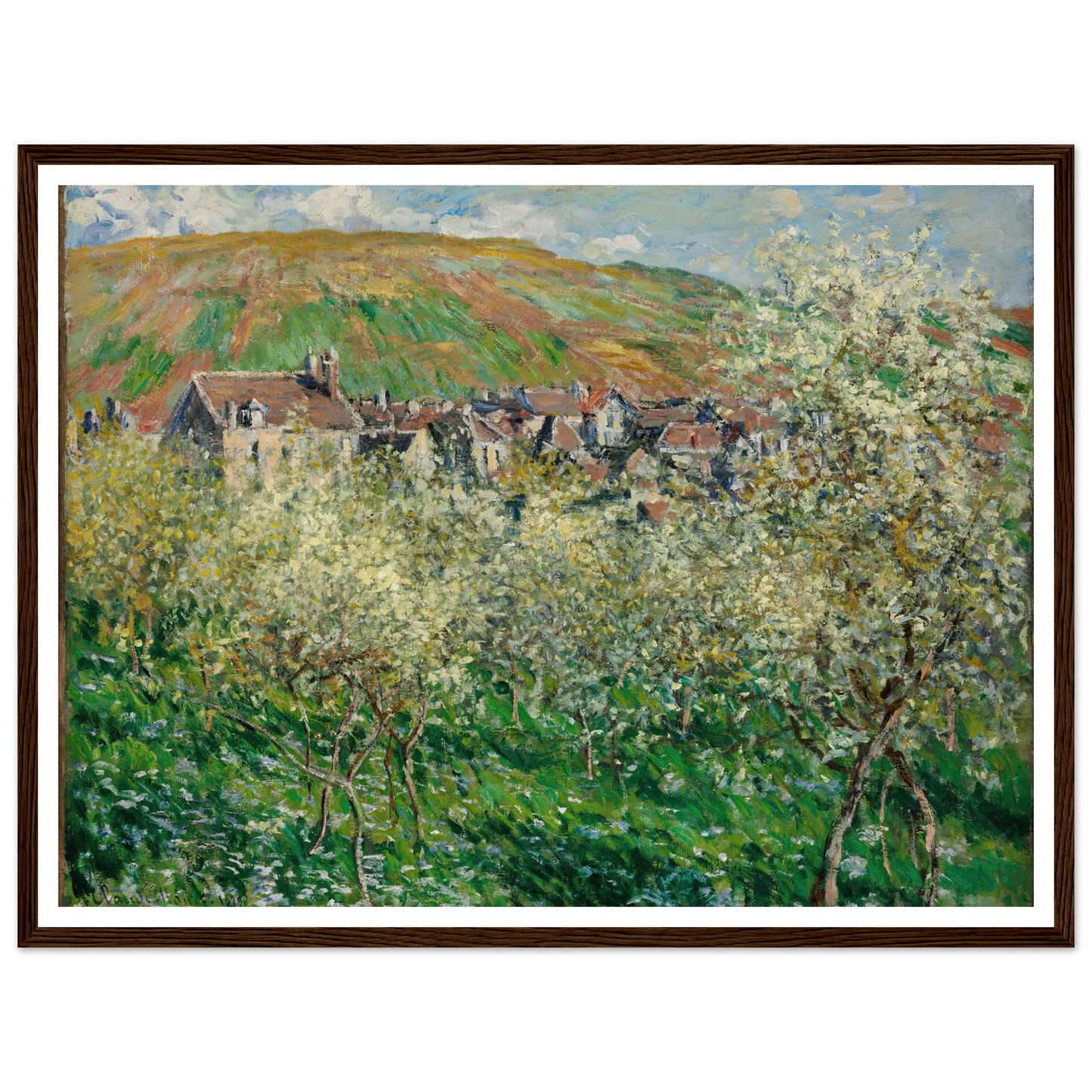 Flowering Plum Trees (1879) Art Print | Claude Monet - Framed Poster - 30x40 cm / 12x16″ - Black frame