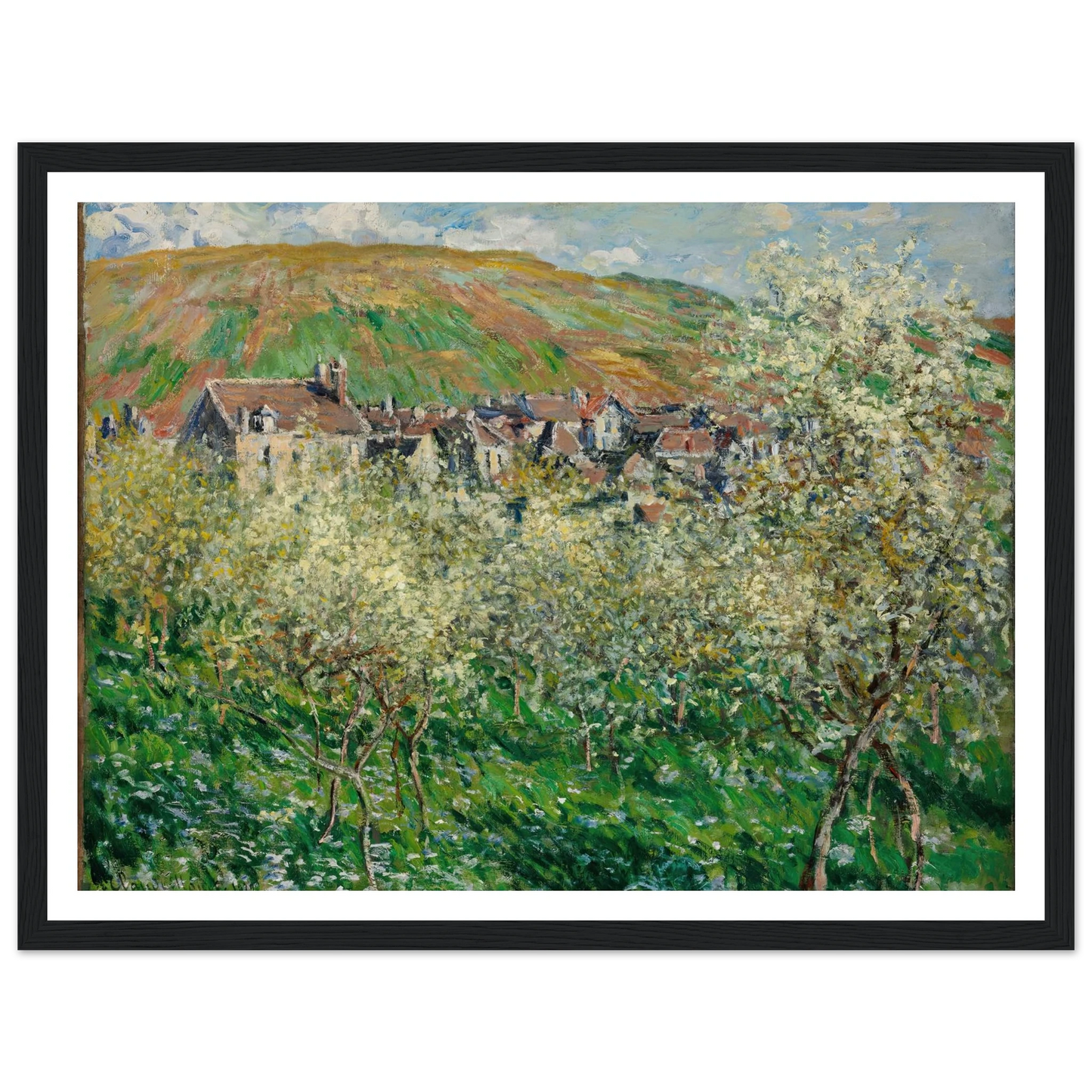 Flowering Plum Trees (1879) Art Print | Claude Monet - Framed Poster - 30x40 cm / 12x16″ - Black frame