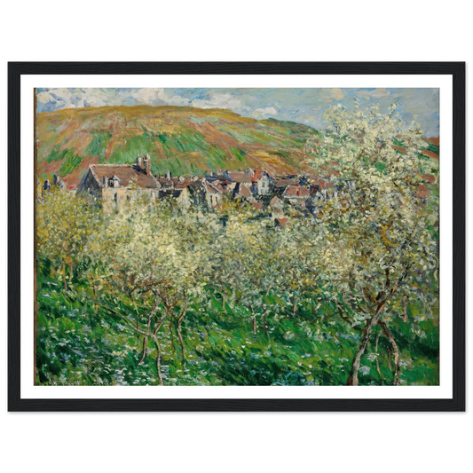 Flowering Plum Trees (1879) Art Print | Claude Monet - Framed Poster - 30x40 cm / 12x16″ - Black frame