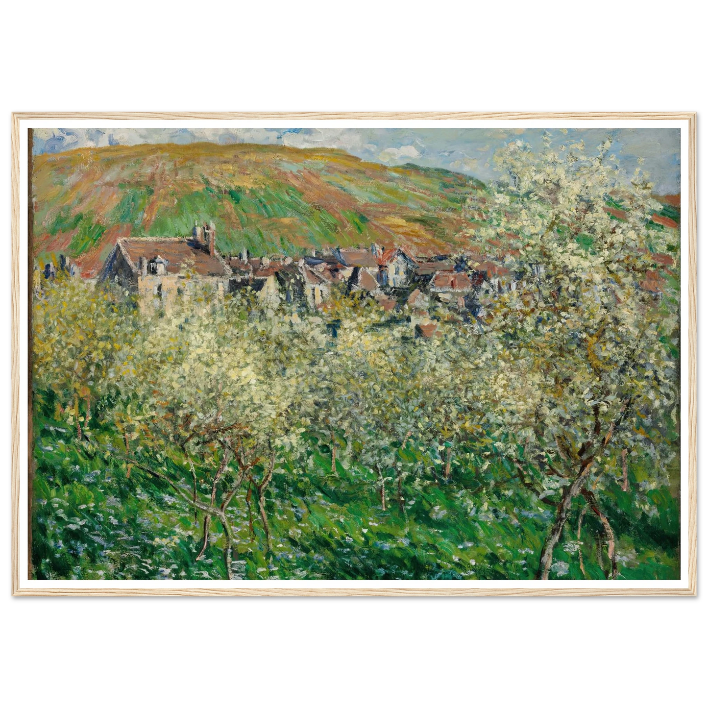 Flowering Plum Trees (1879) Art Print | Claude Monet - Framed Poster - 30x40 cm / 12x16″ - Black frame