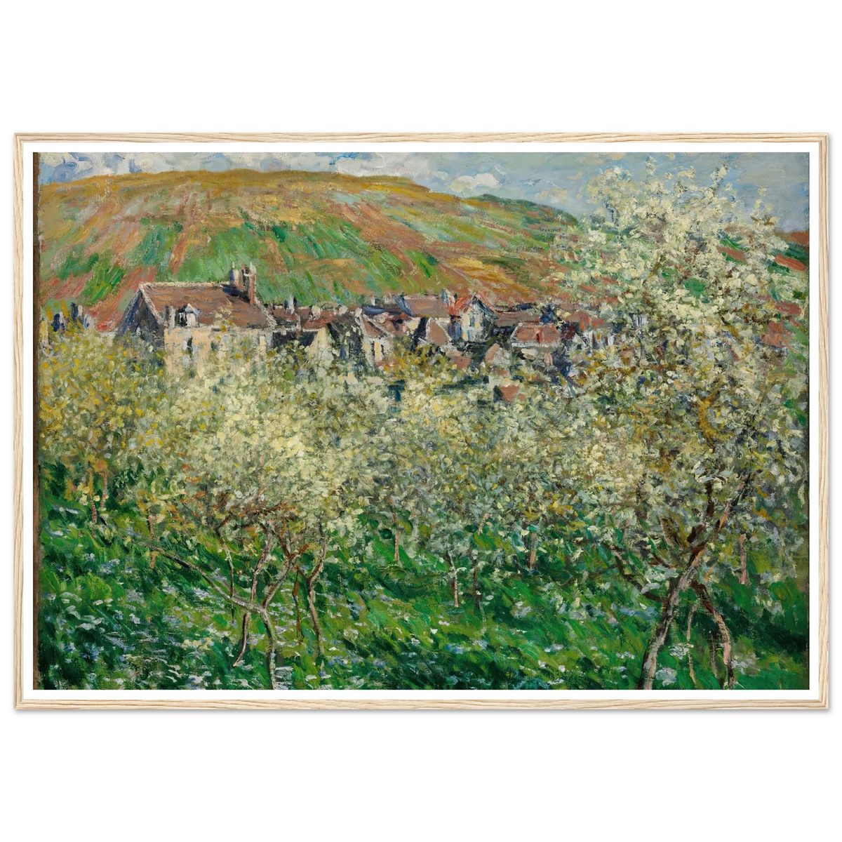 Flowering Plum Trees (1879) Art Print | Claude Monet - Framed Poster - 30x40 cm / 12x16″ - Black frame