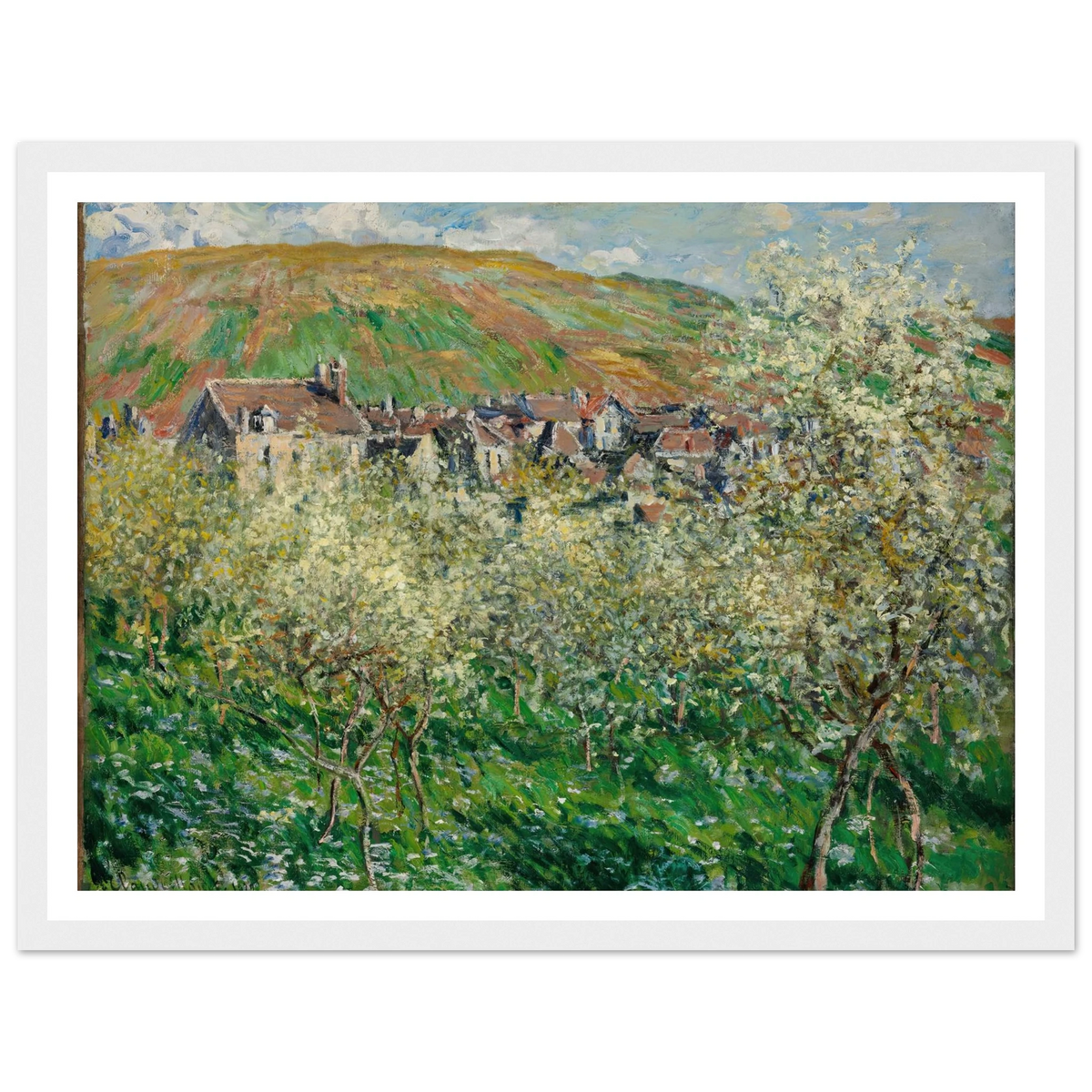 Flowering Plum Trees (1879) Art Print | Claude Monet - Framed Poster - 30x40 cm / 12x16″ - Black frame
